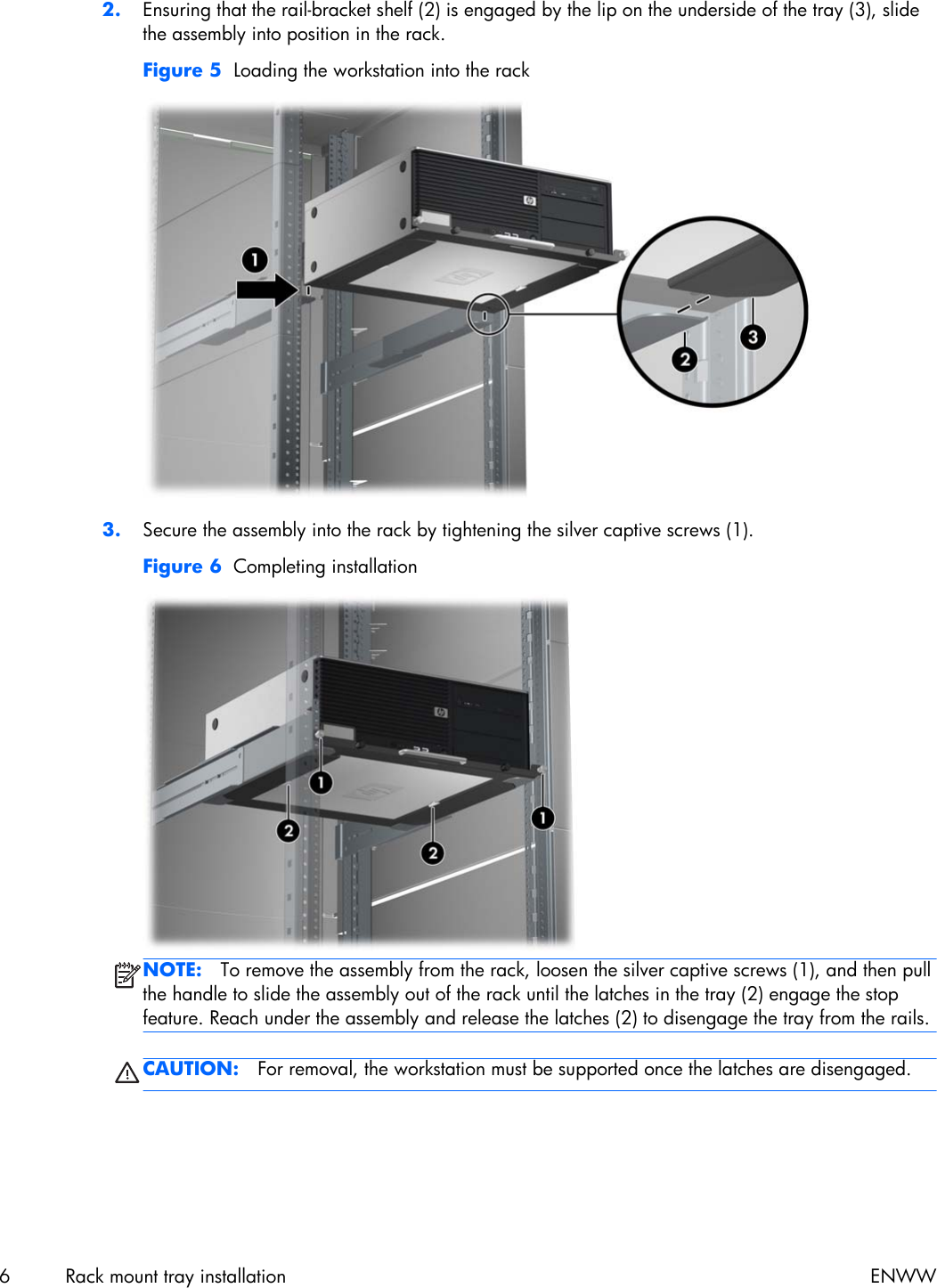 Page 6 of 10 - HP  Z200, Z400 And Xw4000 Workstations - Rack Mount Tray Installation C02027237