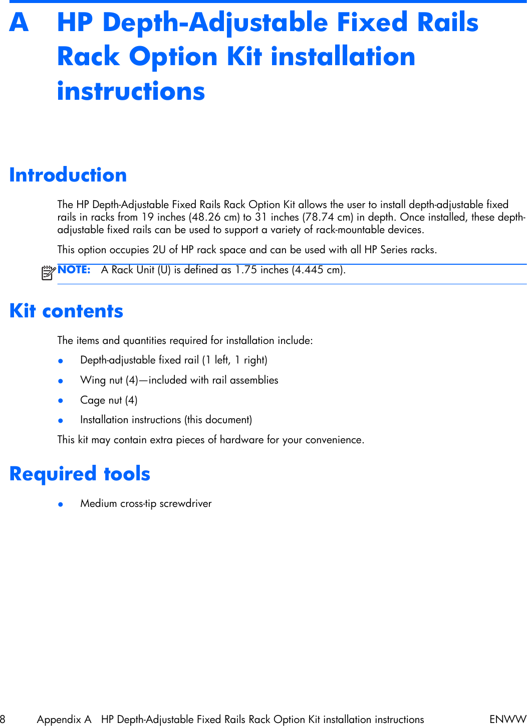 Page 8 of 10 - HP  Z200, Z400 And Xw4000 Workstations - Rack Mount Tray Installation C02027237