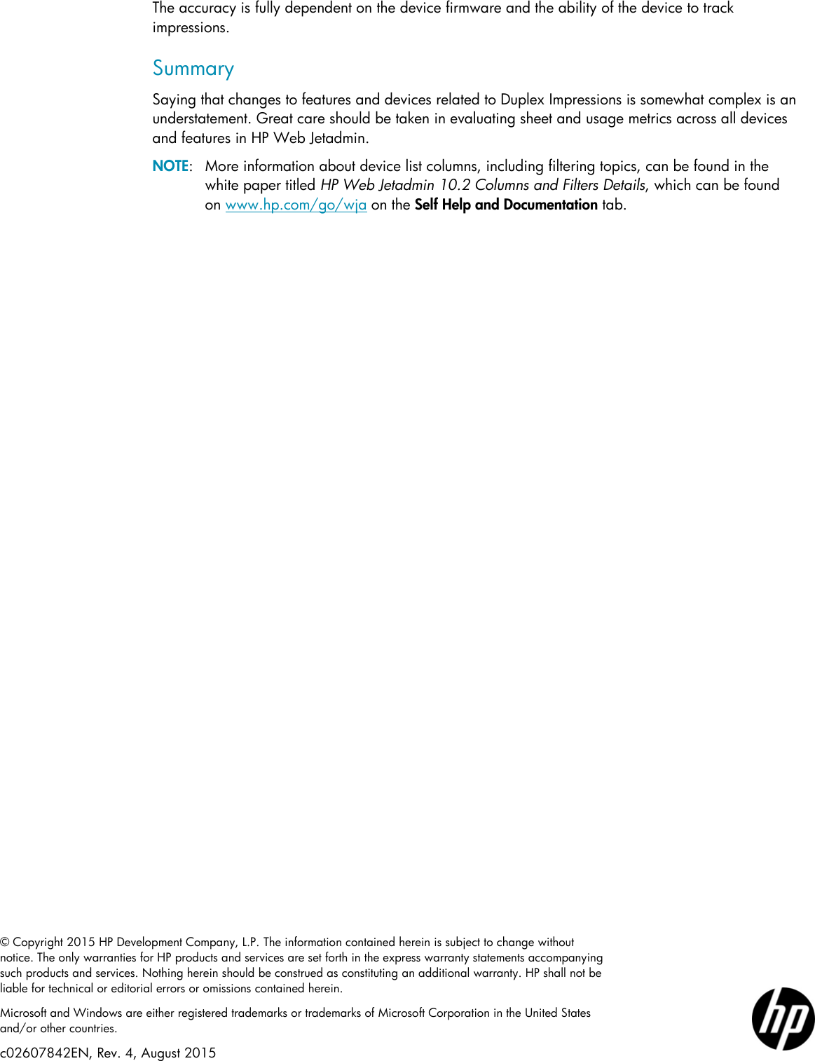 Page 12 of 12 - HP Impressions Counting In Web Jetadmin - ENWW Impression  And C02607842