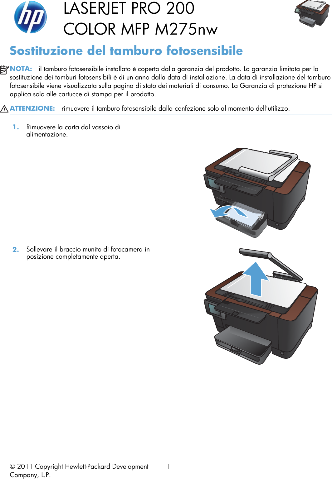 Page 1 of 7 - HP Laser Jet Pro 200 Color MFP M275nw - Sostituzione Del Tamburo Fotosensibile C02781036