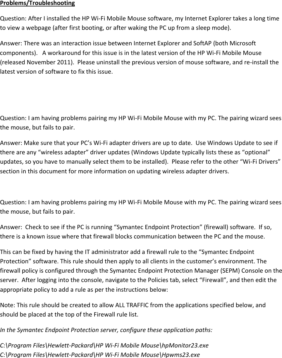 Page 4 of 7 - HP FAQ For Wi-Fi Mobile Mouse Frequently Asked Questions C02915517