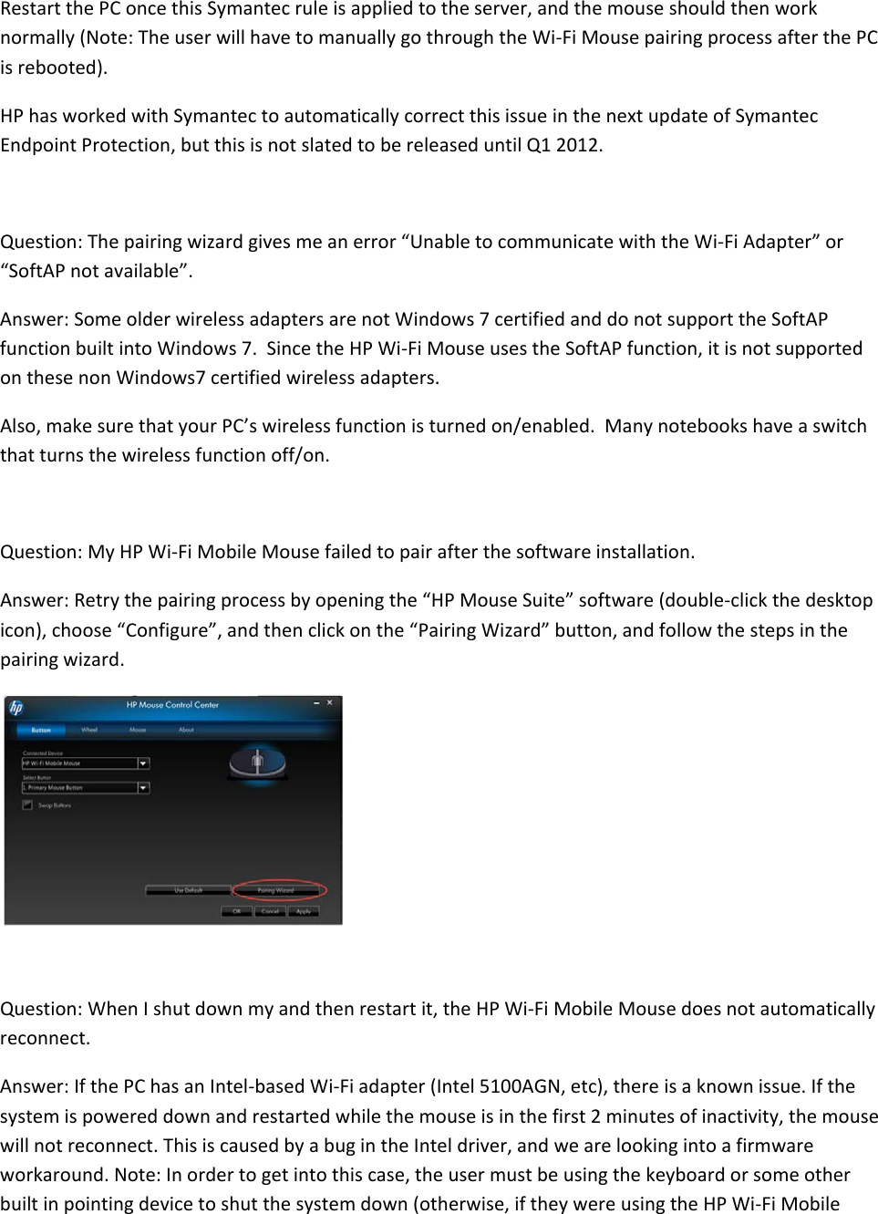 Page 5 of 7 - HP FAQ For Wi-Fi Mobile Mouse Frequently Asked Questions C02915517