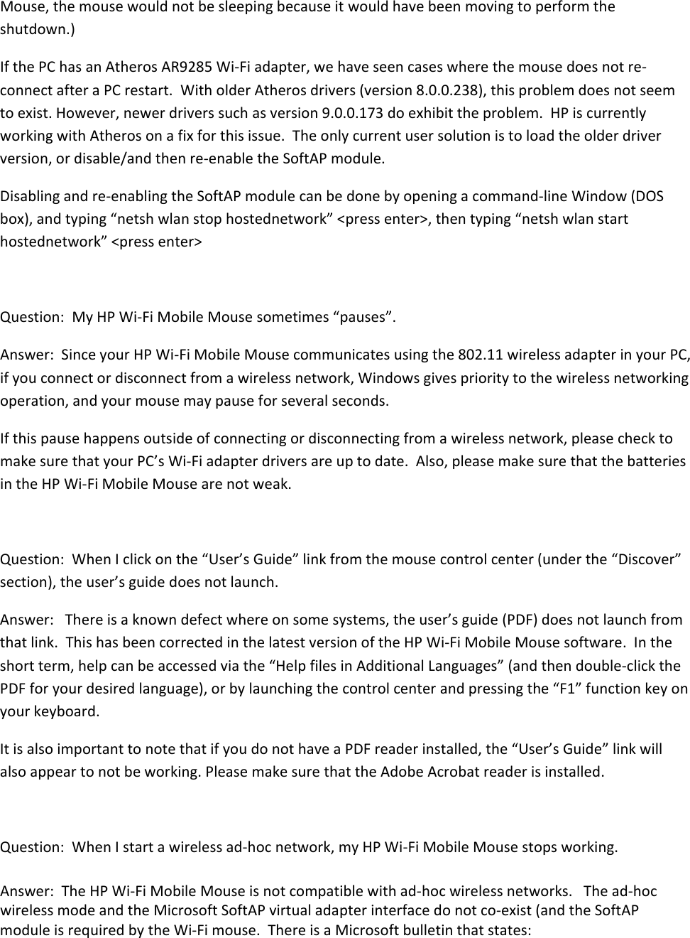 Page 6 of 7 - HP FAQ For Wi-Fi Mobile Mouse Frequently Asked Questions C02915517