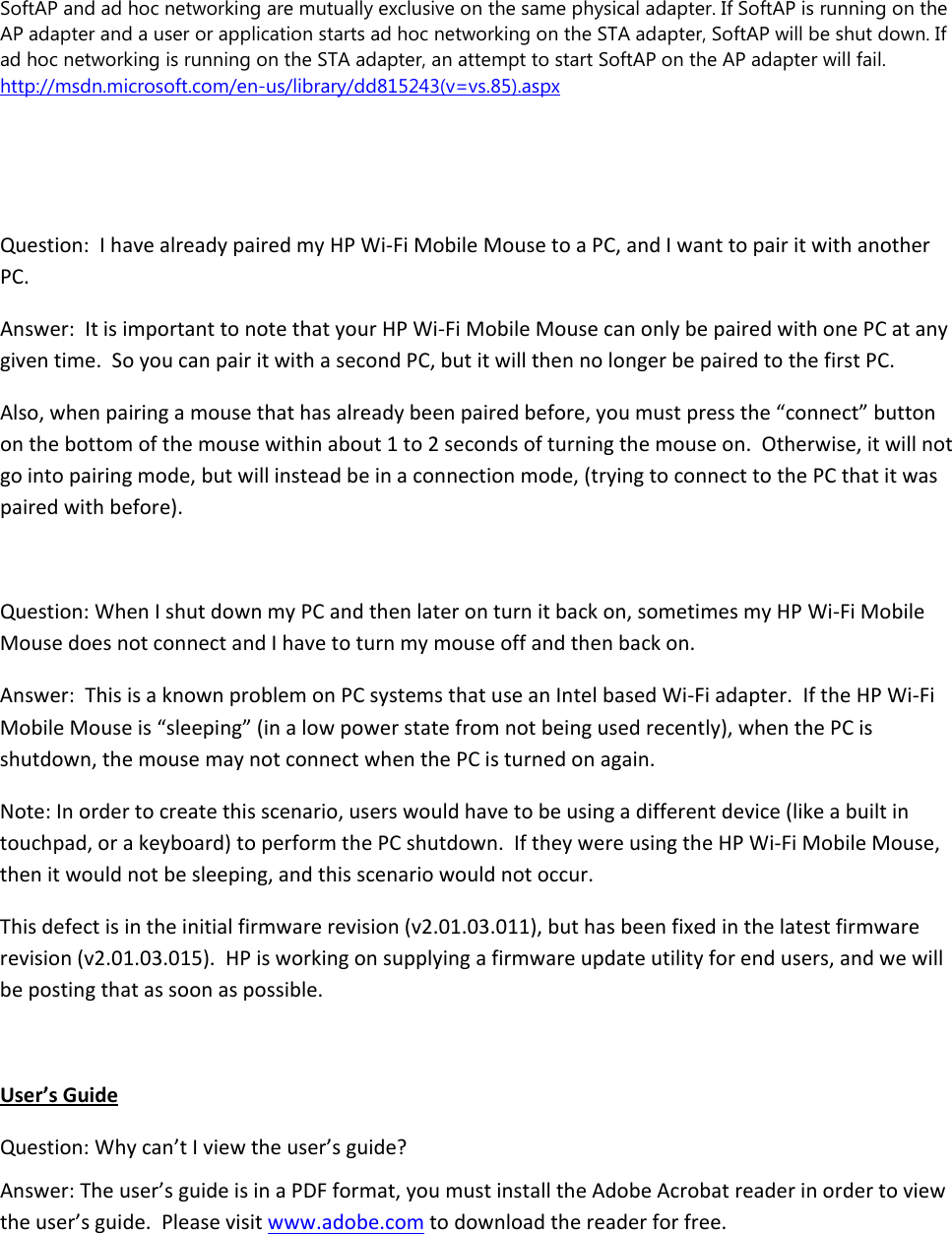 Page 7 of 7 - HP FAQ For Wi-Fi Mobile Mouse Frequently Asked Questions C02915517