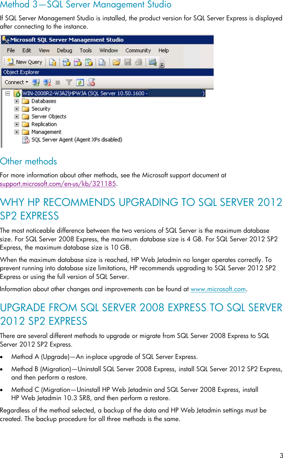 Page 3 of 8 - HP Upgrade Microsoft SQL Server Express For Web Jetadmin - ENWW Microsoft® C04666651