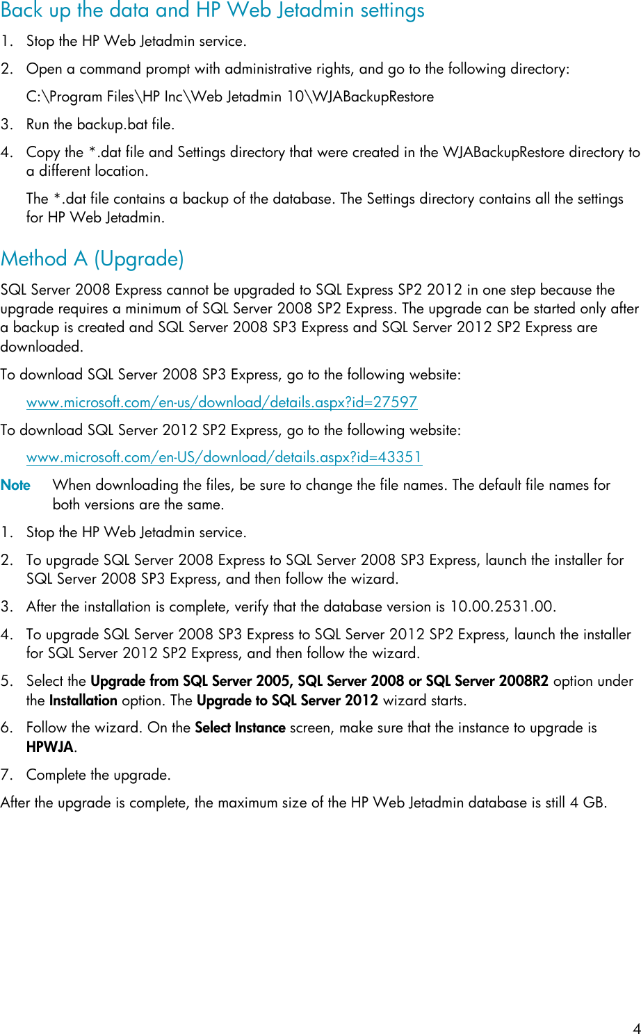 Page 4 of 8 - HP Upgrade Microsoft SQL Server Express For Web Jetadmin - ENWW Microsoft® C04666651