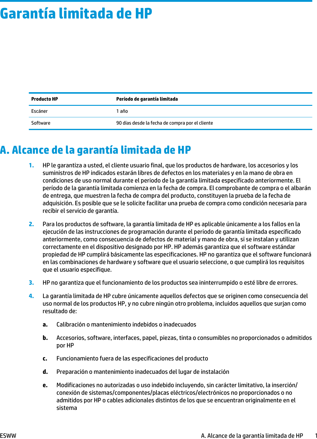HP Escáner HD Pro De 42 Pulgadas Garantía Limitada C04888965