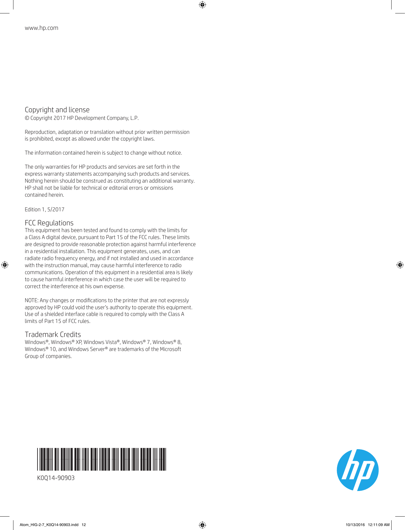 Page 12 of 12 - HP LaserJet Enterprise M607, M608, M609 Installation Guide - XLWW Laser Jet M607n, M607dn, M608n, M608dn, M608dh, M609dn מדריך התקנה C05331655