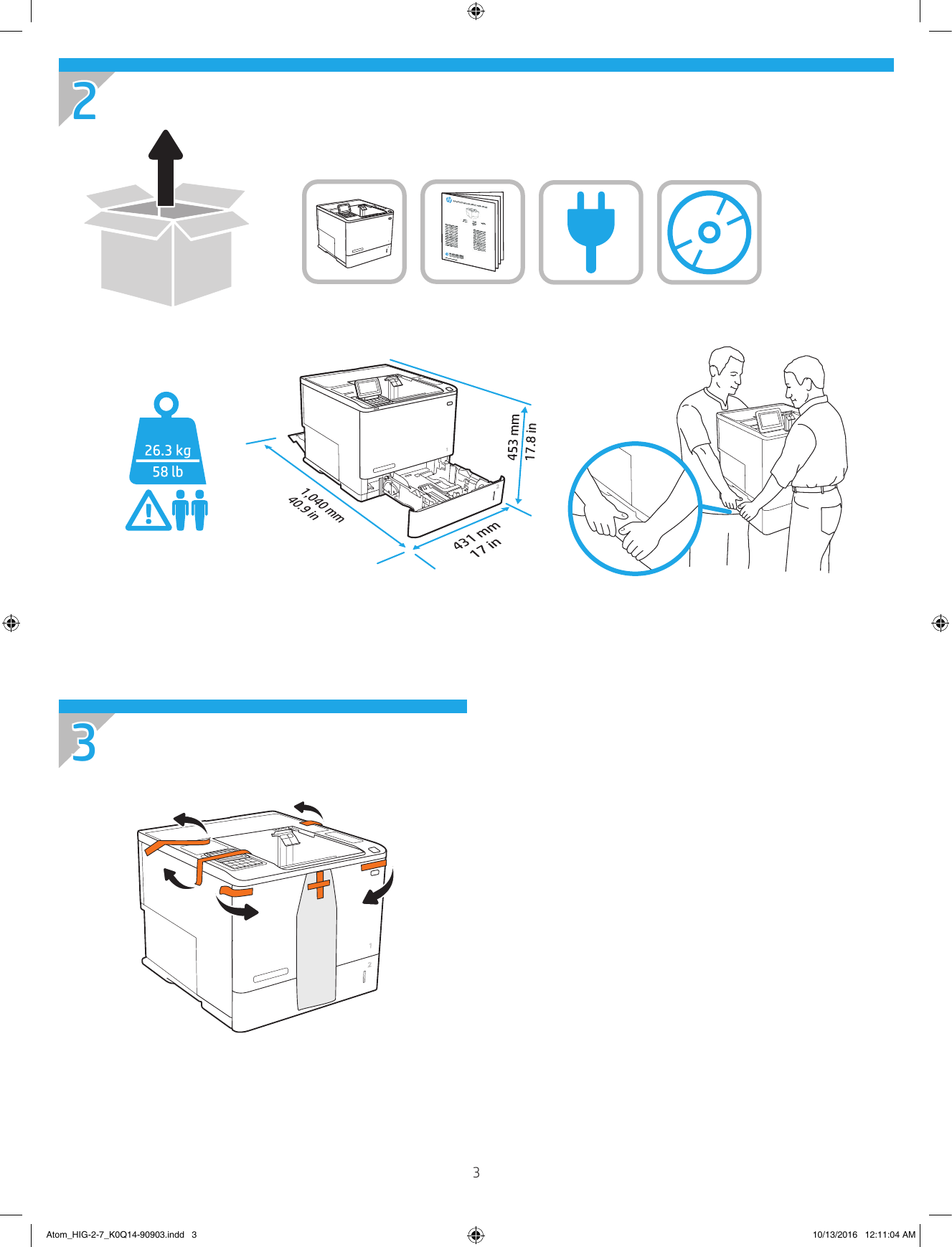 Page 3 of 12 - HP LaserJet Enterprise M607, M608, M609 Installation Guide - XLWW Laser Jet M607n, M607dn, M608n, M608dn, M608dh, M609dn מדריך התקנה C05331655