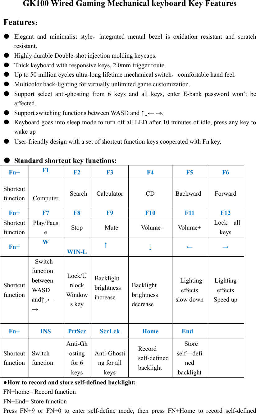 Page 1 of 2 - HP - GK100 Wired Gaming Mechanical Keyboard Specification Specifications C05385446