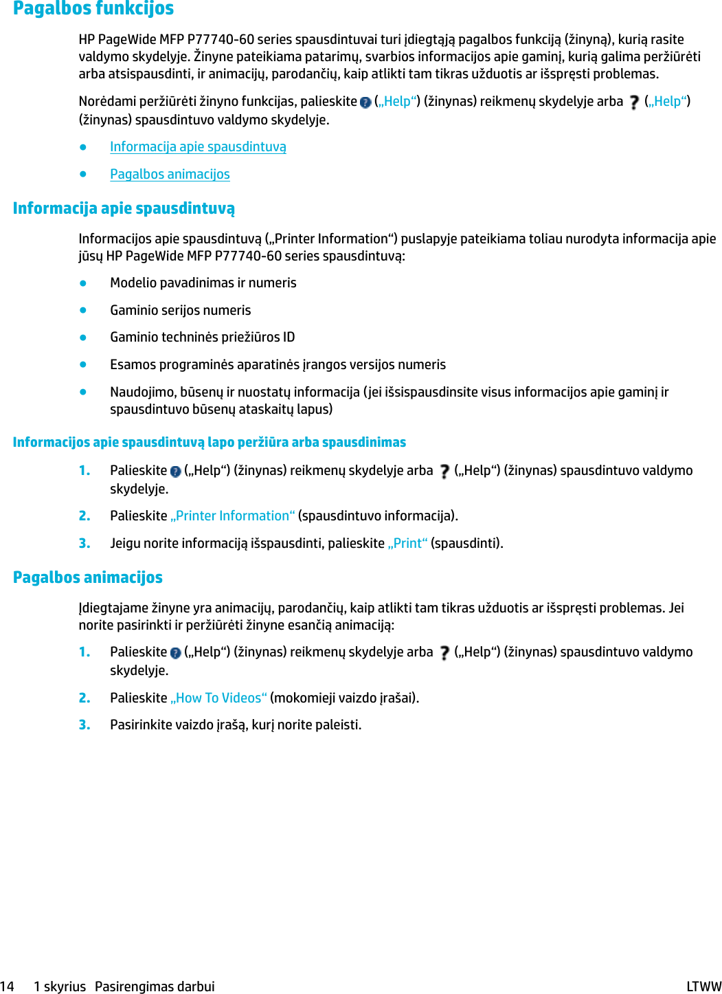 Hp Pagewide Mfp P77740 60 Series Ltww Page Wide Vartotojo Vadovas C05471827