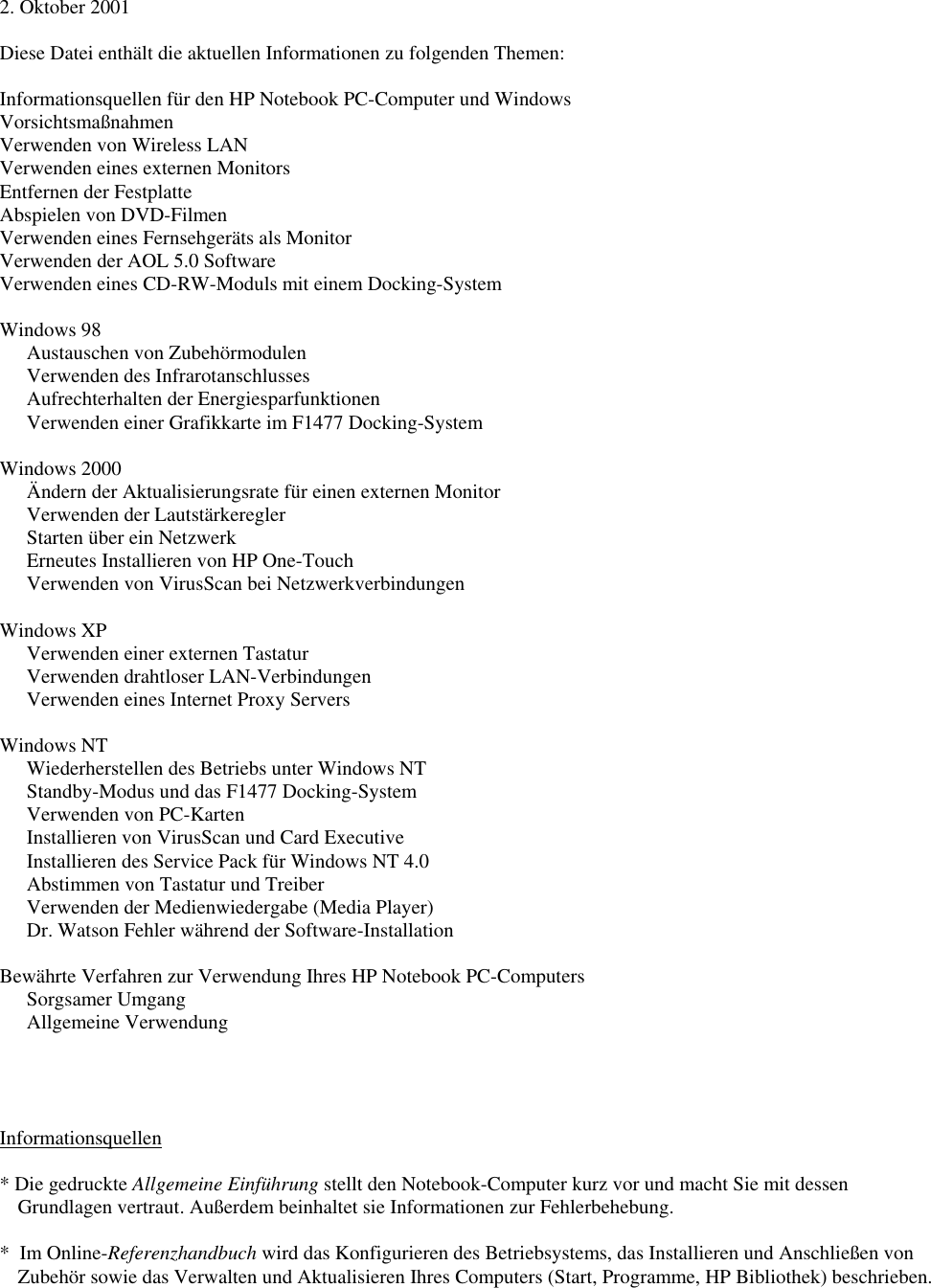 Page 1 of 9 - HP - Hpnotes_xprev_ger Omnibook 6100 Notebook Aktuellste Informationen Lpi05254