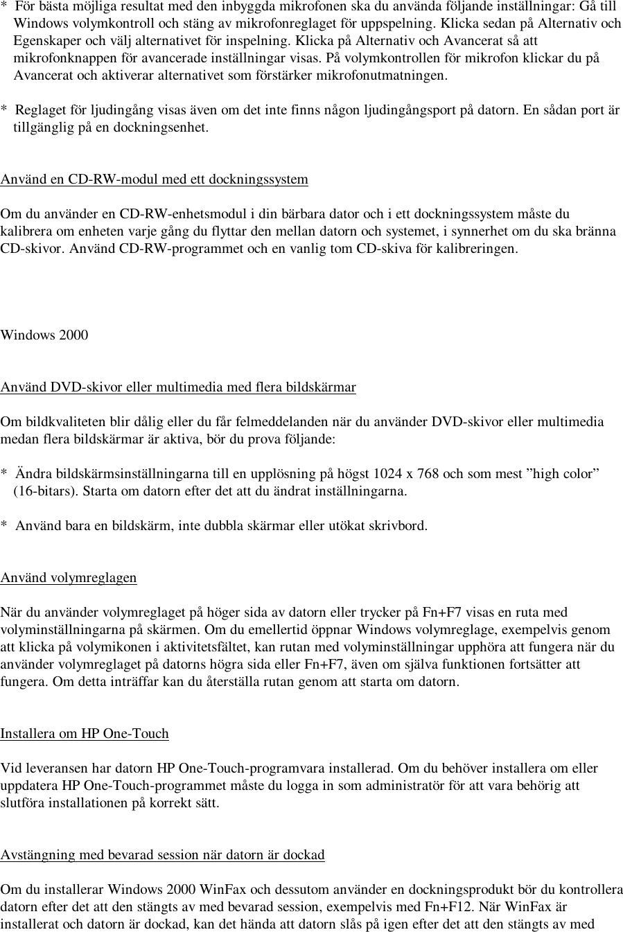 Page 3 of 5 - HP - HPnotes-swe Omnibook XT6050 Most Recent Information Lpi05796