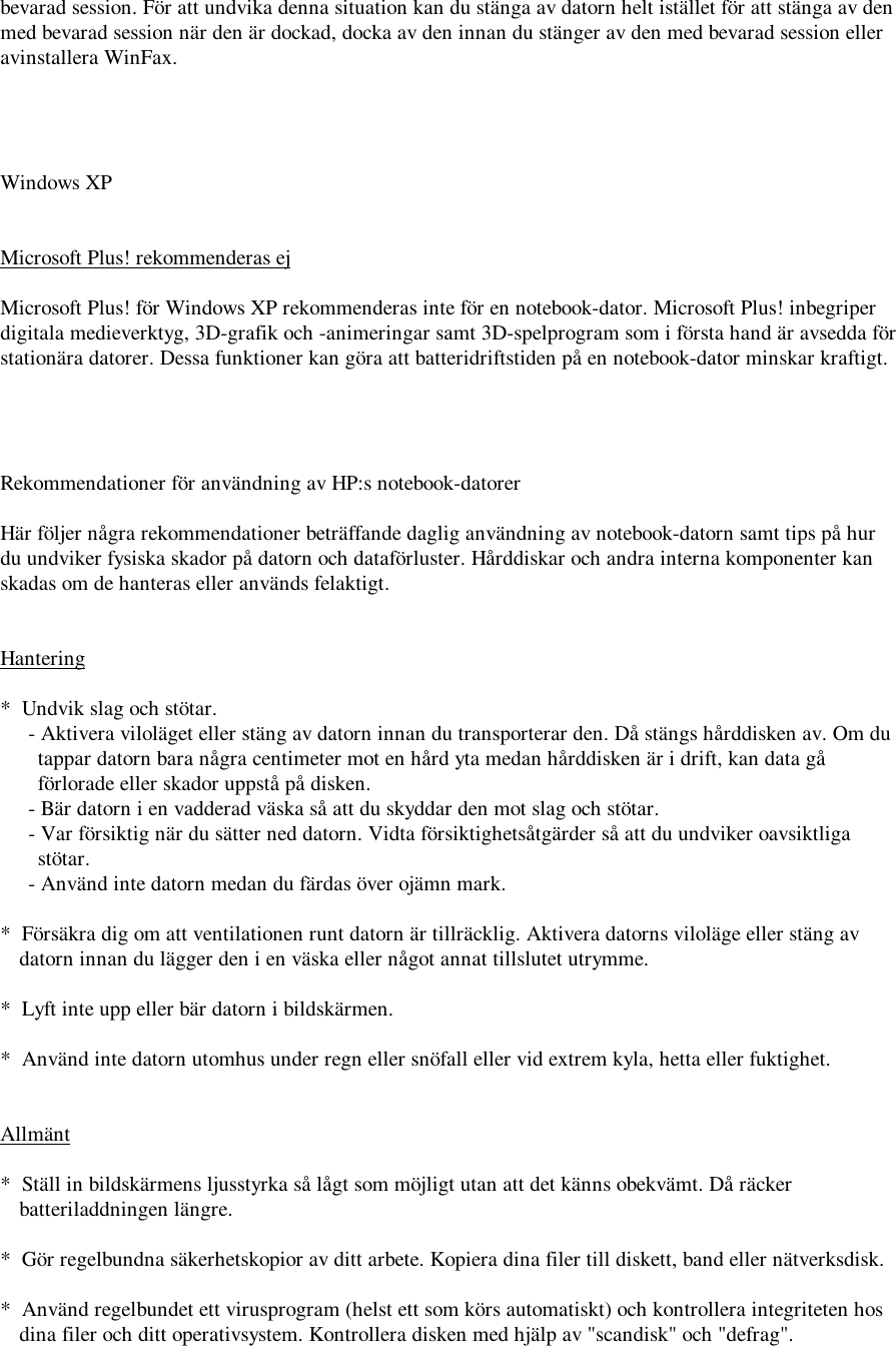 Page 4 of 5 - HP - HPnotes-swe Omnibook XT6050 Most Recent Information Lpi05796