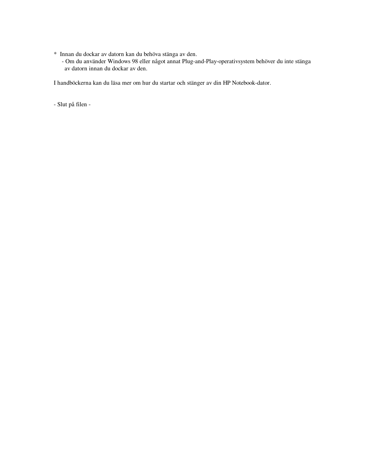 Page 5 of 5 - HP - HPnotes-swe Omnibook XT6050 Most Recent Information Lpi05796