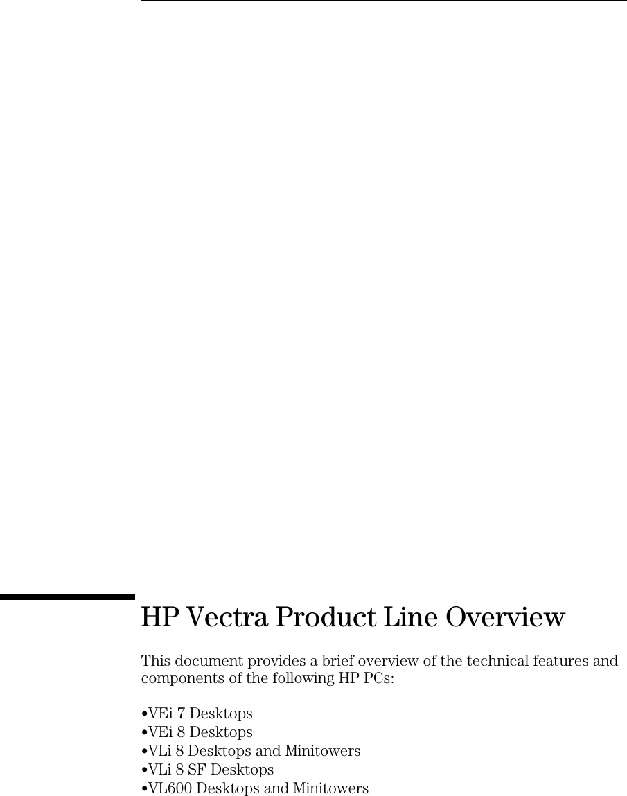Page 2 of 10 - HP Vcprod Vectra Vl600, Technical Reference Manual (introduction & Product Line Overview) Lpv06448