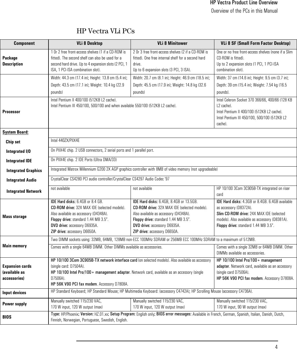 Page 4 of 10 - HP Vcprod Vectra Vl600, Technical Reference Manual (introduction & Product Line Overview) Lpv06448