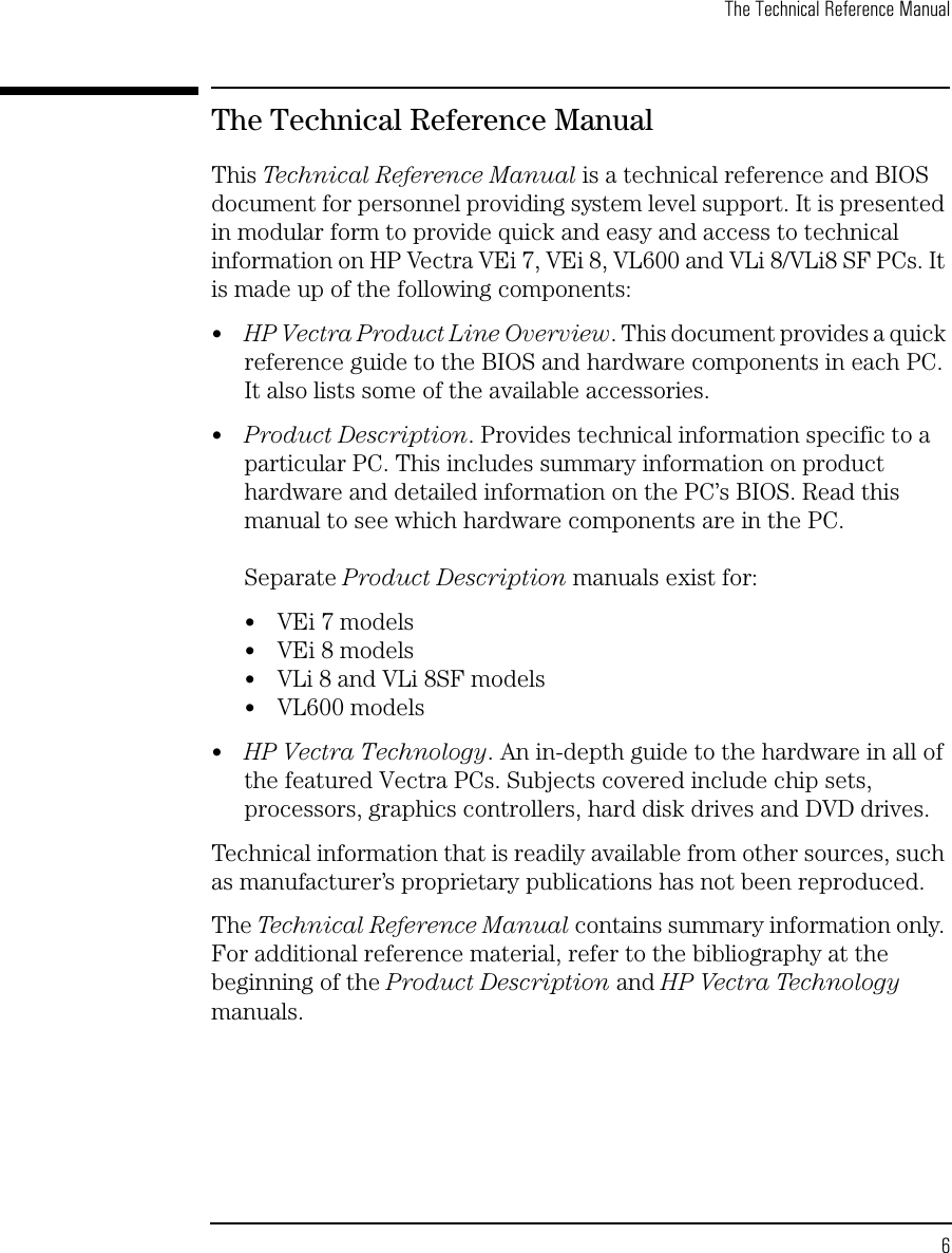 Page 6 of 10 - HP Vcprod Vectra Vl600, Technical Reference Manual (introduction & Product Line Overview) Lpv06448