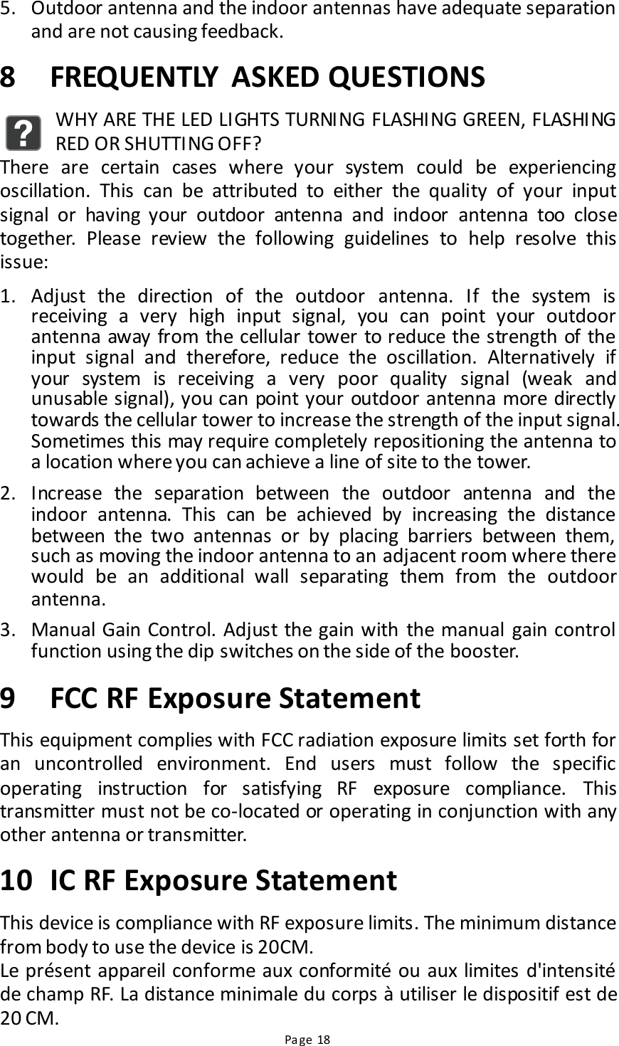 Page 18 of HUAC F11572CP Dual Band Signal Booster User Manual