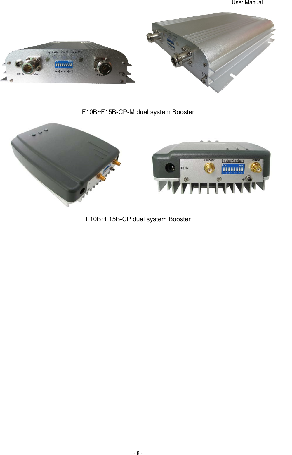                                                                                               User Manual  - 8 -     F10B~F15B-CP-M dual system Booster           F10B~F15B-CP dual system Booster                                