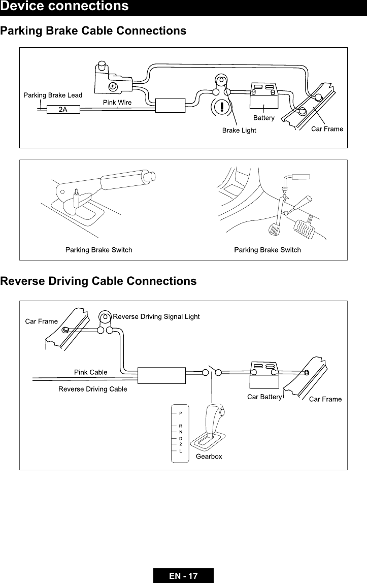 EN - 17Device connectionsParking Brake Cable Connections  Reverse Driving Cable Connections