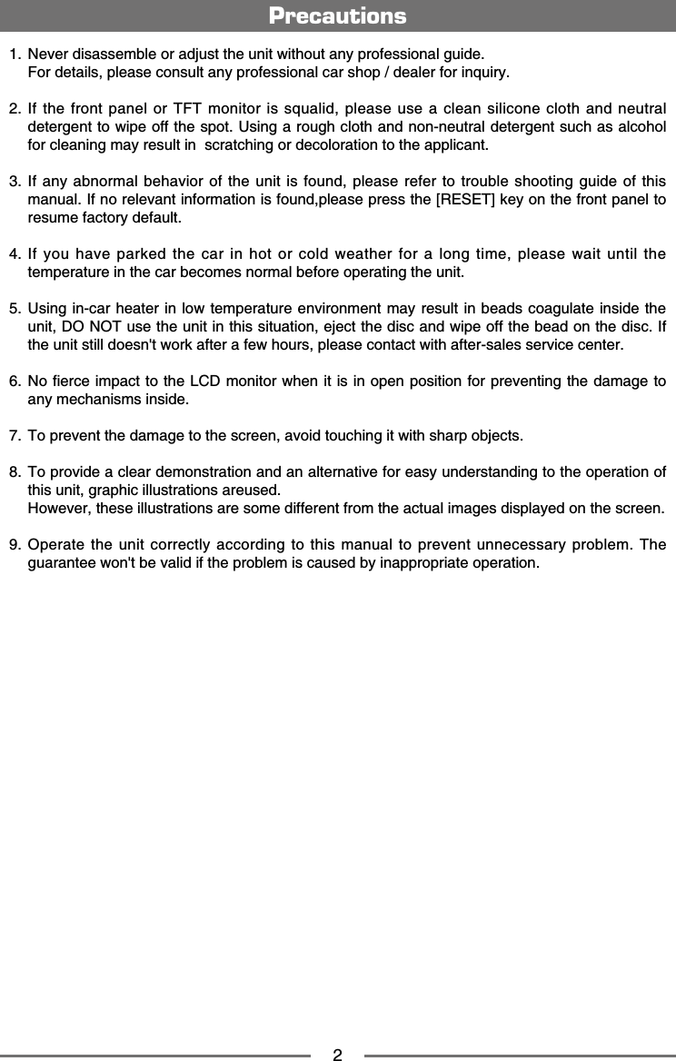 2 0GXGTFKUCUUGODNGQTCFLWUVVJGWPKVYKVJQWVCP[RTQHGUUKQPCNIWKFG (QTFGVCKNURNGCUGEQPUWNVCP[RTQHGUUKQPCNECTUJQRFGCNGTHQTKPSWKT[ +HVJGHTQPVRCPGNQT6(6OQPKVQTKUUSWCNKFRNGCUGWUGCENGCPUKNKEQPGENQVJCPFPGWVTCNFGVGTIGPVVQYKRGQHHVJGURQV7UKPICTQWIJENQVJCPFPQPPGWVTCNFGVGTIGPVUWEJCUCNEQJQNHQTENGCPKPIOC[TGUWNVKPUETCVEJKPIQTFGEQNQTCVKQPVQVJGCRRNKECPV +HCP[CDPQTOCNDGJCXKQTQHVJGWPKVKUHQWPFRNGCUGTGHGTVQVTQWDNGUJQQVKPIIWKFGQHVJKUOCPWCN+HPQTGNGXCPVKPHQTOCVKQPKUHQWPFRNGCUGRTGUUVJG=4'5'6?MG[QPVJGHTQPVRCPGNVQTGUWOGHCEVQT[FGHCWNV +H[QWJCXGRCTMGFVJGECTKPJQVQTEQNFYGCVJGTHQTCNQPIVKOGRNGCUGYCKVWPVKNVJGVGORGTCVWTGKPVJGECTDGEQOGUPQTOCNDGHQTGQRGTCVKPIVJGWPKV 7UKPIKPECTJGCVGTKPNQYVGORGTCVWTGGPXKTQPOGPVOC[TGUWNVKPDGCFUEQCIWNCVGKPUKFGVJGWPKV&amp;1016WUGVJGWPKVKPVJKUUKVWCVKQPGLGEVVJGFKUECPFYKRGQHHVJGDGCFQPVJGFKUE+HVJGWPKVUVKNNFQGUPVYQTMCHVGTCHGYJQWTURNGCUGEQPVCEVYKVJCHVGTUCNGUUGTXKEGEGPVGT 0Q ſGTEGKORCEVVQ VJG.%&amp;OQPKVQT YJGPKV KUKPQRGP RQUKVKQPHQTRTGXGPVKPI VJGFCOCIG VQCP[OGEJCPKUOUKPUKFG 6QRTGXGPVVJGFCOCIGVQVJGUETGGPCXQKFVQWEJKPIKVYKVJUJCTRQDLGEVU 6QRTQXKFGCENGCTFGOQPUVTCVKQPCPFCPCNVGTPCVKXGHQTGCU[WPFGTUVCPFKPIVQVJGQRGTCVKQPQHVJKUWPKVITCRJKEKNNWUVTCVKQPUCTGWUGF*QYGXGTVJGUGKNNWUVTCVKQPUCTGUQOGFKHHGTGPVHTQOVJGCEVWCNKOCIGUFKURNC[GFQPVJGUETGGP 1RGTCVGVJGWPKVEQTTGEVN[CEEQTFKPIVQVJKUOCPWCNVQRTGXGPVWPPGEGUUCT[RTQDNGO6JGIWCTCPVGGYQPVDGXCNKFKHVJGRTQDNGOKUECWUGFD[KPCRRTQRTKCVGQRGTCVKQPPrecautions