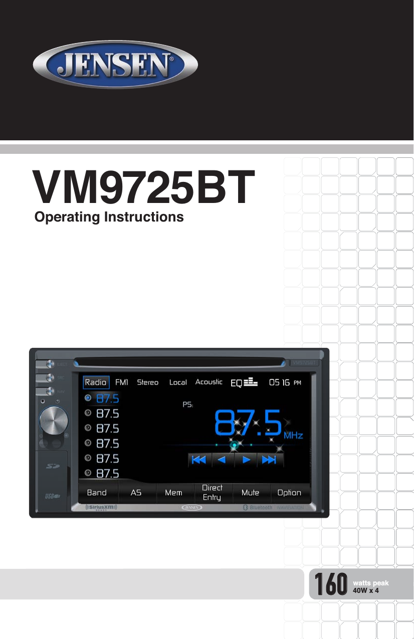 VM9725BTOperating Instructions160watts peak40W x 4
