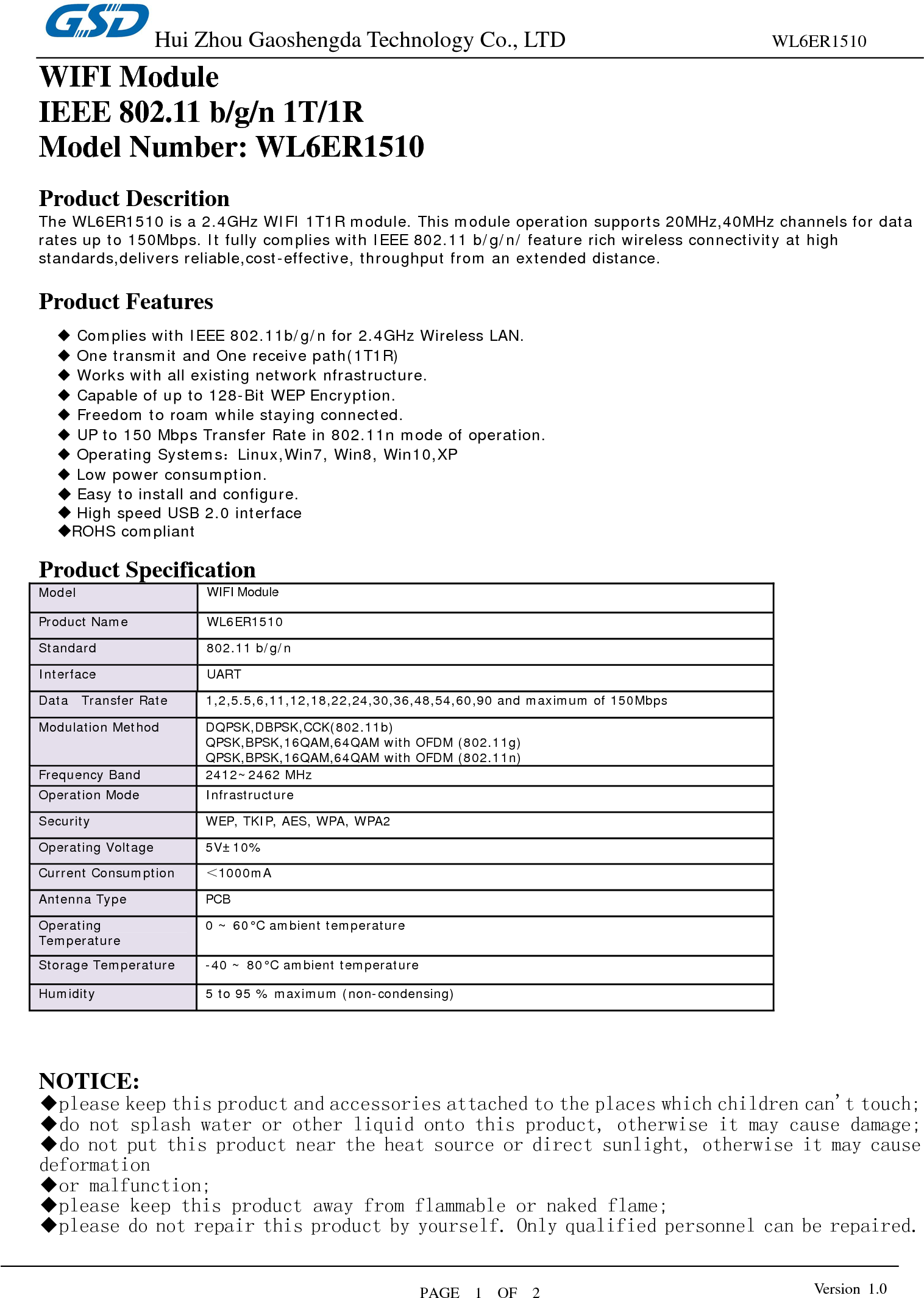 Huizhou Gaoshengda Technology Wl E Wifi Module User Manual Wl Er Usermanual Update