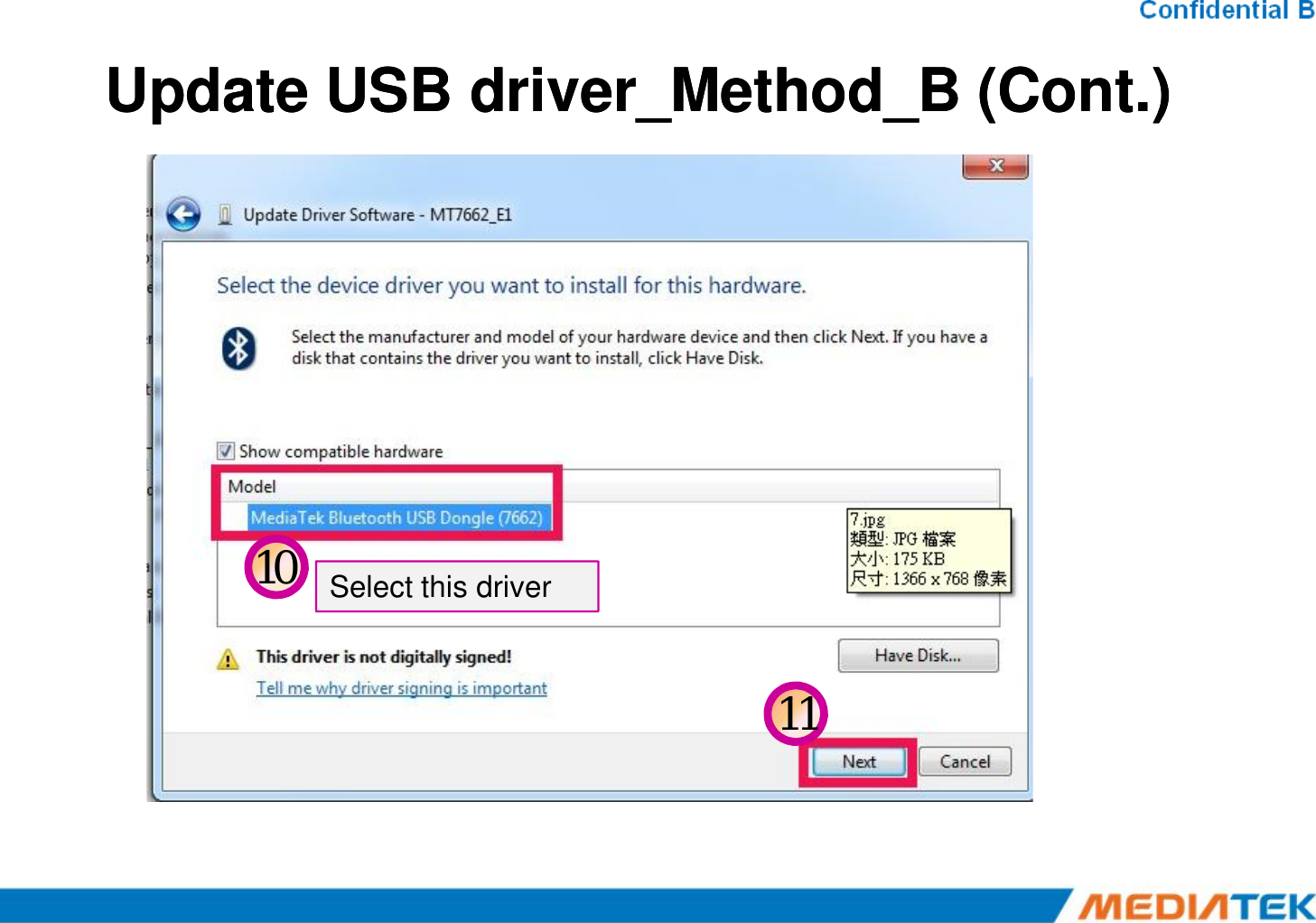 Update USB Update USB driver_Method_Bdriver_Method_B(Cont.)(Cont.)1011Select this driver