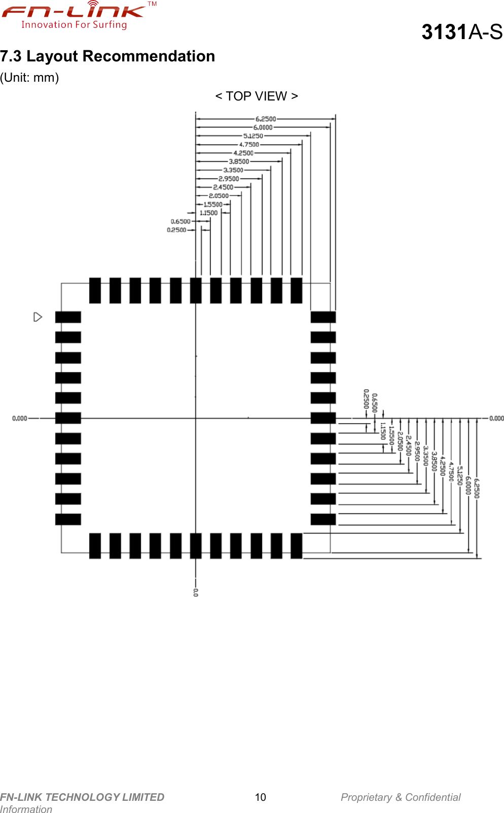                                                  3131A-S FN-LINK TECHNOLOGY LIMITED                              10              Proprietary &amp; Confidential Information 7.3 Layout Recommendation (Unit: mm) &lt; TOP VIEW &gt;     