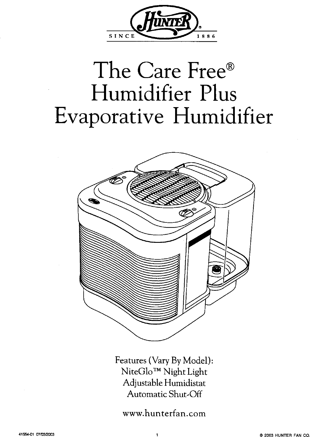 Page 1 of 12 - HUNTER  Humidifier Manual L0601200