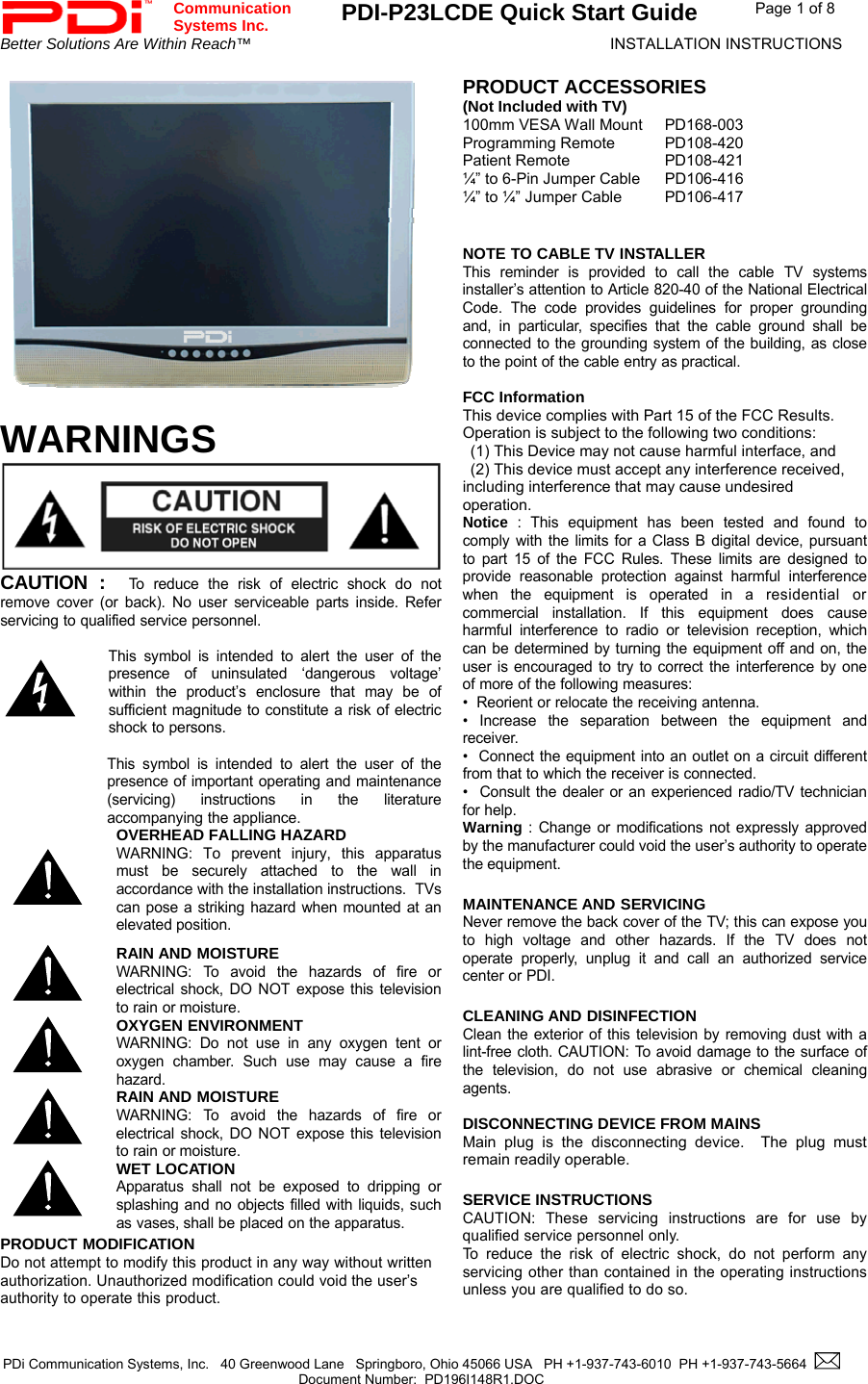 HWH PDIP23LCDE LCD Television User Manual PD196I148R1 20110318