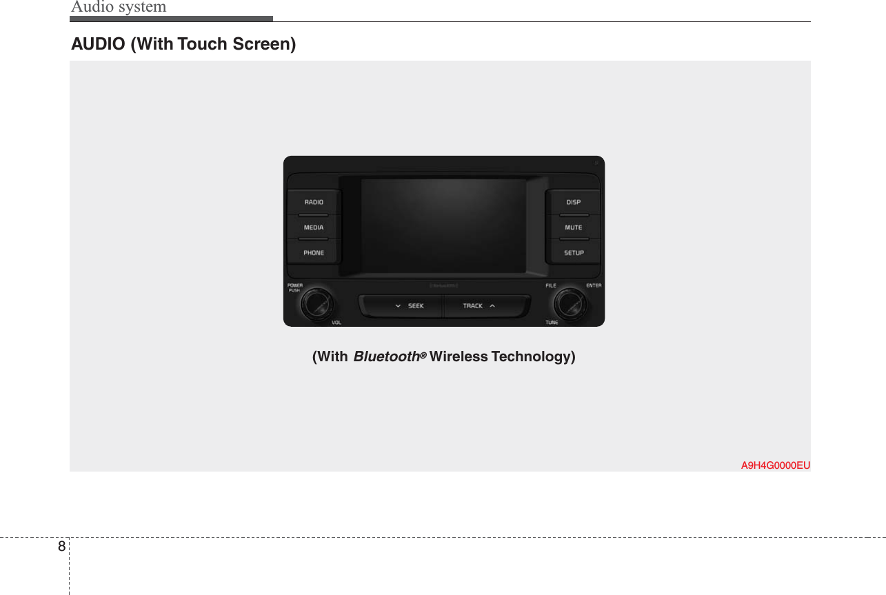 Audio system8AUDIO (With Touch Screen)A9H4G0000EU(With Bluetooth®Wireless Technology)