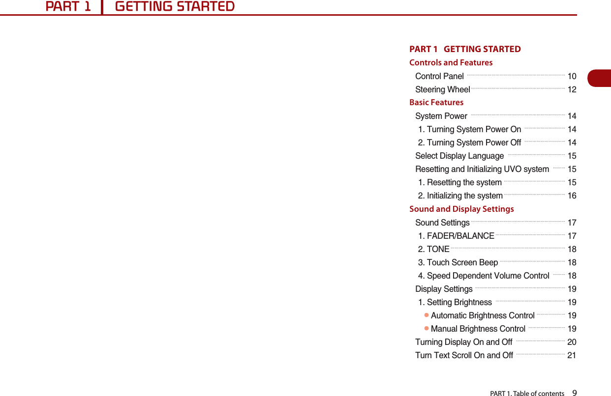   PART 1. Table of contents    9PART 1   GETTING STARTED Controls and Features%QPVTQN2CPGN# 㾕㾕㾕㾕㾕㾕㾕㾕㾕㾕㾕㾕㾕㾕㾕㾕㾕㾕㾕㾕㾕㾕㾕㾕5VGGTKPI9JGGN#㾕㾕㾕㾕㾕㾕㾕㾕㾕㾕㾕㾕㾕㾕㾕㾕㾕㾕㾕㾕㾕㾕㾕Basic Features5[UVGO2QYGT# 㾕㾕㾕㾕㾕㾕㾕㾕㾕㾕㾕㾕㾕㾕㾕㾕㾕㾕㾕㾕㾕㾕㾕6WTPKPI5[UVGO2QYGT1P# 㾕㾕㾕㾕㾕㾕㾕㾕㾕㾕6WTPKPI5[UVGO2QYGT1HH# 㾕㾕㾕㾕㾕㾕㾕㾕㾕㾕5GNGEV&amp;KURNC[.CPIWCIG# 㾕㾕㾕㾕㾕㾕㾕㾕㾕㾕㾕㾕㾕㾕4GUGVVKPICPF+PKVKCNK\KPI781U[UVGO# 㾕㾕㾕4GUGVVKPIVJGU[UVGO# 㾕㾕㾕㾕㾕㾕㾕㾕㾕㾕㾕㾕㾕㾕㾕+PKVKCNK\KPIVJGU[UVGO#㾕㾕㾕㾕㾕㾕㾕㾕㾕㾕㾕㾕㾕㾕㾕Sound and Display Settings5QWPF5GVVKPIU#㾕㾕㾕㾕㾕㾕㾕㾕㾕㾕㾕㾕㾕㾕㾕㾕㾕㾕㾕㾕㾕㾕㾕(#&amp;&apos;4$#.#0%&apos;#㾕㾕㾕㾕㾕㾕㾕㾕㾕㾕㾕㾕㾕㾕㾕㾕㾕610&apos;#㾕㾕㾕㾕㾕㾕㾕㾕㾕㾕㾕㾕㾕㾕㾕㾕㾕㾕㾕㾕㾕㾕㾕㾕㾕㾕㾕㾕6QWEJ5ETGGP$GGR#㾕㾕㾕㾕㾕㾕㾕㾕㾕㾕㾕㾕㾕㾕㾕㾕5RGGF&amp;GRGPFGPV8QNWOG%QPVTQN# 㾕㾕㾕&amp;KURNC[5GVVKPIU# 㾕㾕㾕㾕㾕㾕㾕㾕㾕㾕㾕㾕㾕㾕㾕㾕㾕㾕㾕㾕㾕㾕5GVVKPI$TKIJVPGUU# 㾕㾕㾕㾕㾕㾕㾕㾕㾕㾕㾕㾕㾕㾕㾕㾕㾕㿋#WVQOCVKE$TKIJVPGUU%QPVTQN# 㾕㾕㾕㾕㾕㾕㾕㿋/CPWCN$TKIJVPGUU%QPVTQN# 㾕㾕㾕㾕㾕㾕㾕㾕㾕6WTPKPI&amp;KURNC[1PCPF1HH# 㾕㾕㾕㾕㾕㾕㾕㾕㾕㾕㾕㾕6WTP6GZV5ETQNN1PCPF1HH# 㾕㾕㾕㾕㾕㾕㾕㾕㾕㾕㾕㾕3$57*(77,1*67$57(&apos;