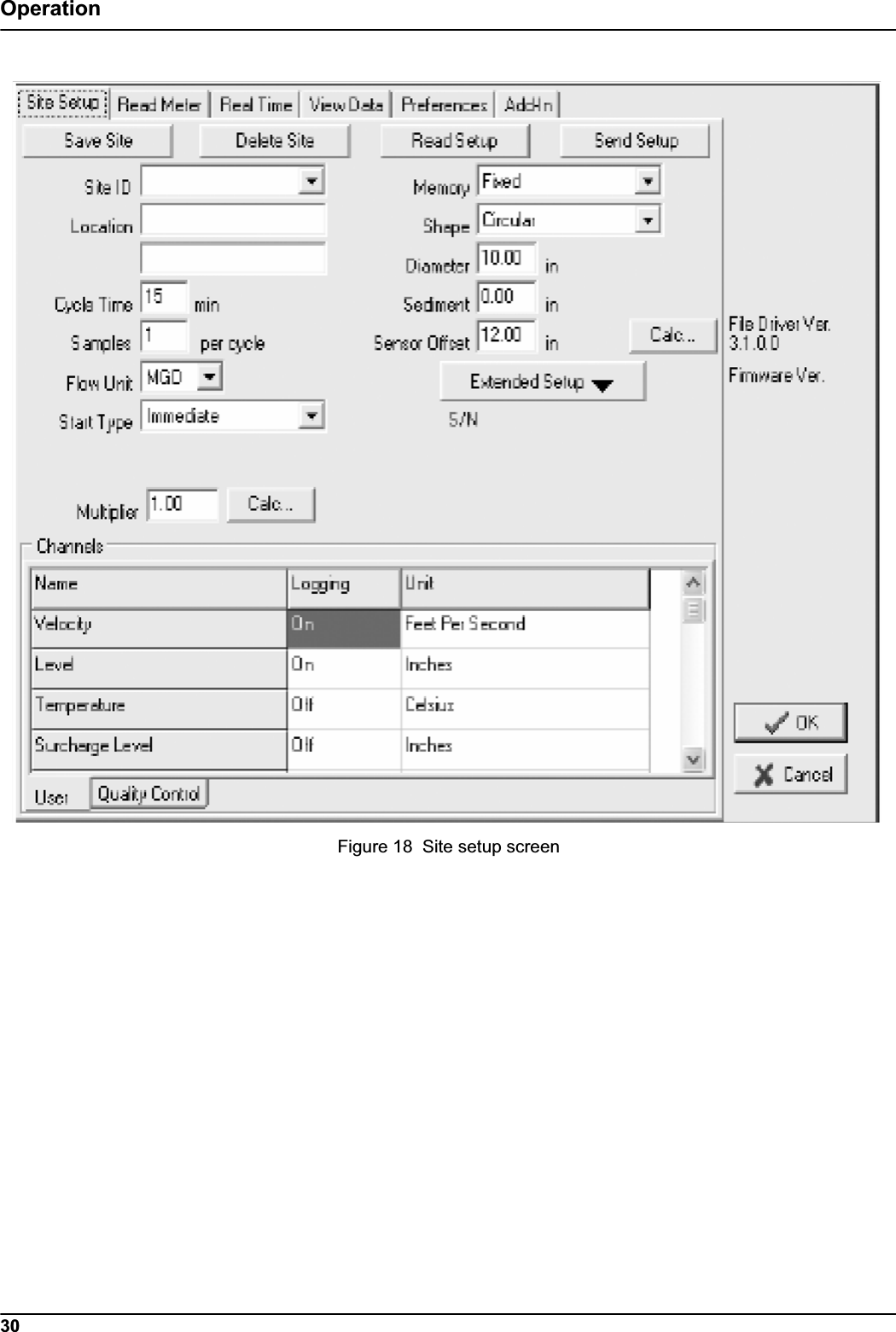 30OperationFigure 18  Site setup screen