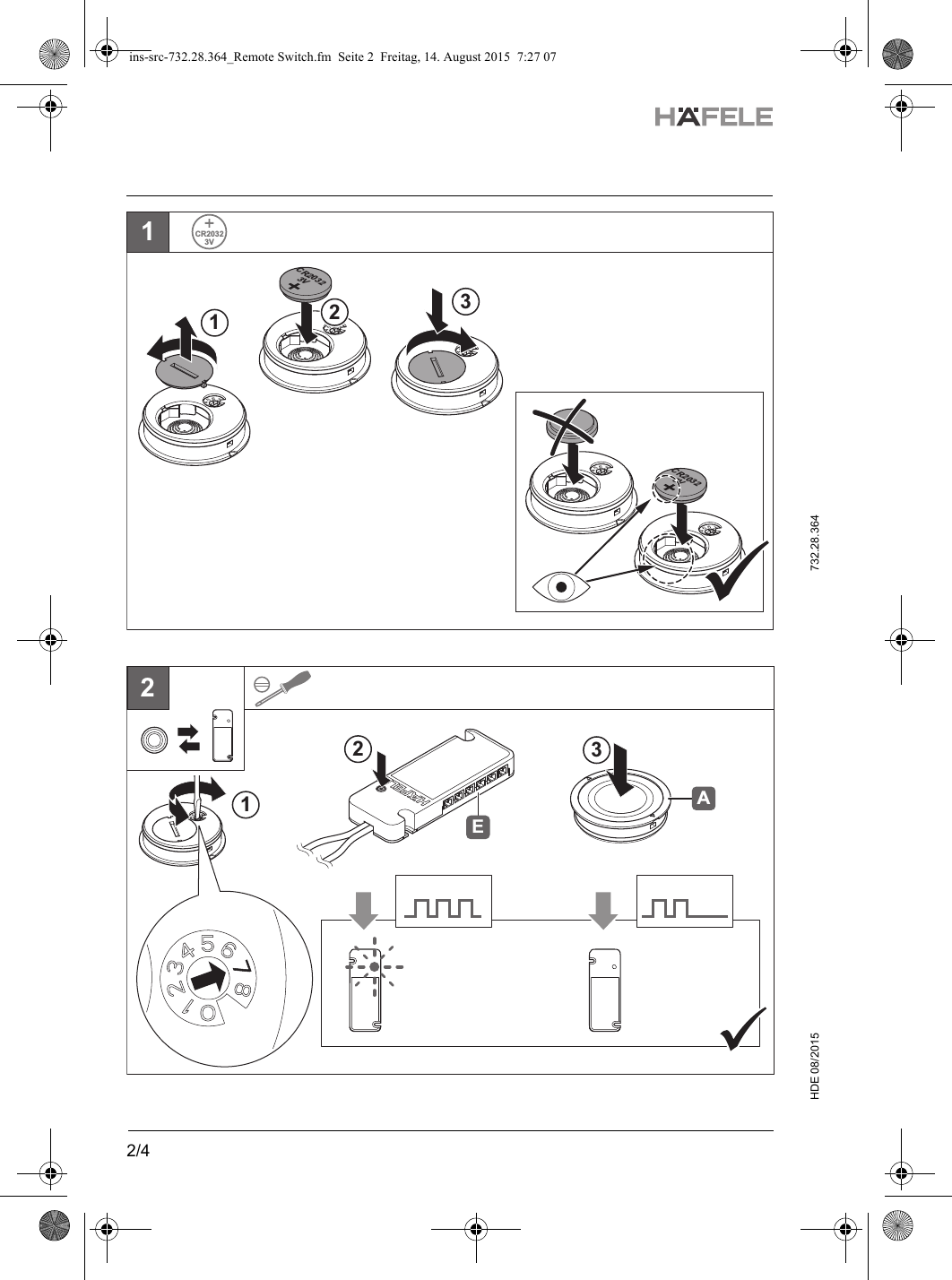 2/4HDE 08/2015  732.28.3641CR20323VCR20323V1CR20323V23123AE2ins-src-732.28.364_Remote Switch.fm  Seite 2  Freitag, 14. August 2015  7:27 07