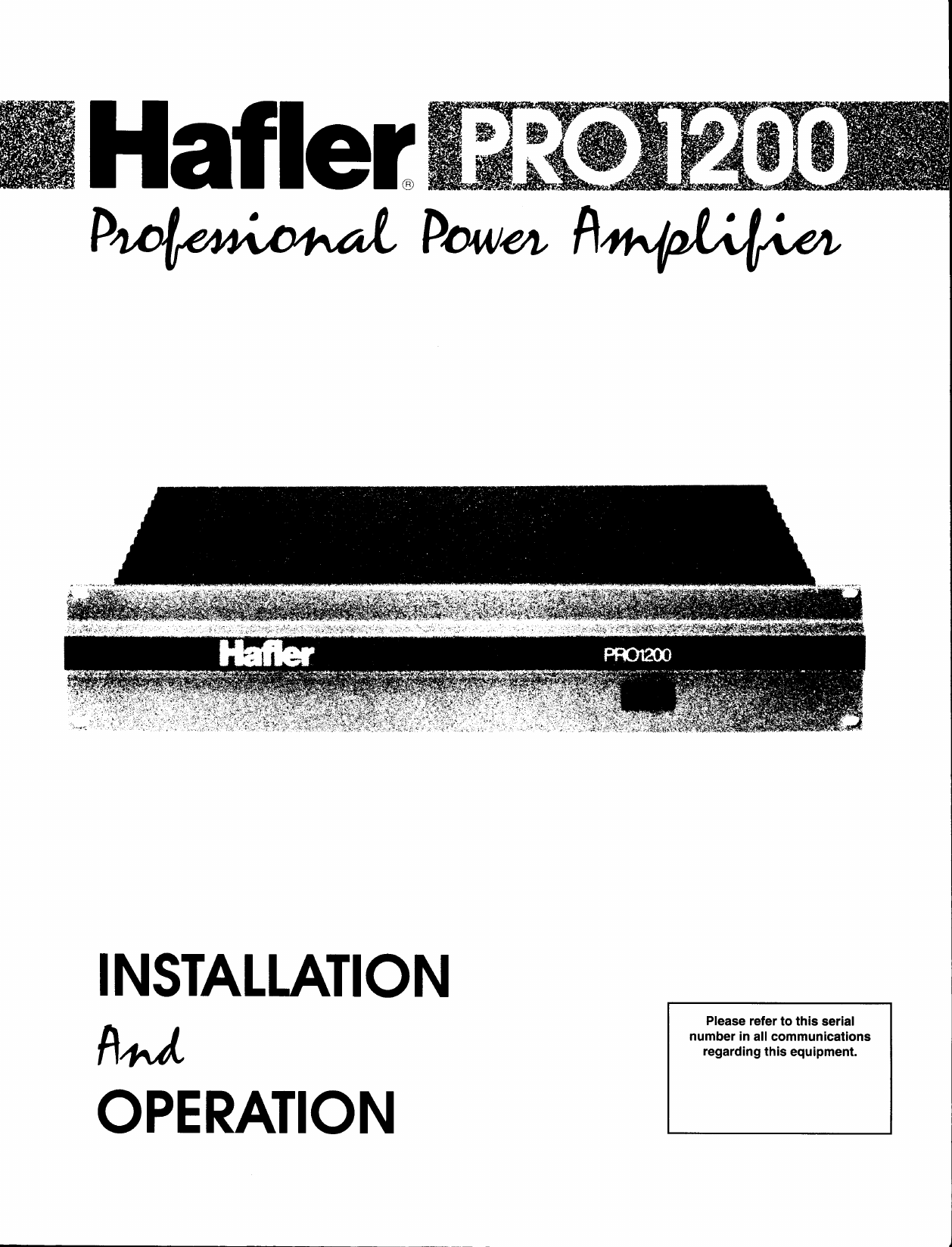 Page 1 of 12 - Hafler Hafler-Pro-1200-Users-Manual-  Hafler-pro-1200-users-manual