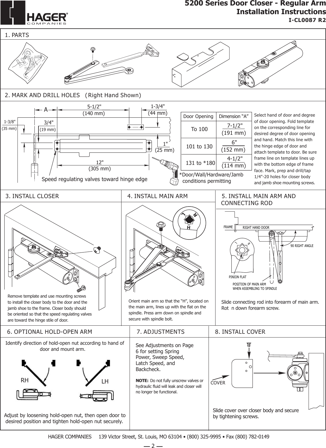 Page 2 of 6 - Hager 5200_p2-4_8_8_06 5200 Series Door Closer Installation Instructions Hager-5200-installationi-cl00187