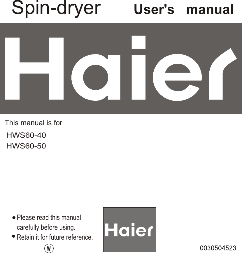 Haier Hws60 40 Users Manual I Ue I Hws60 40 50o Iaeµa Eeda Ae
