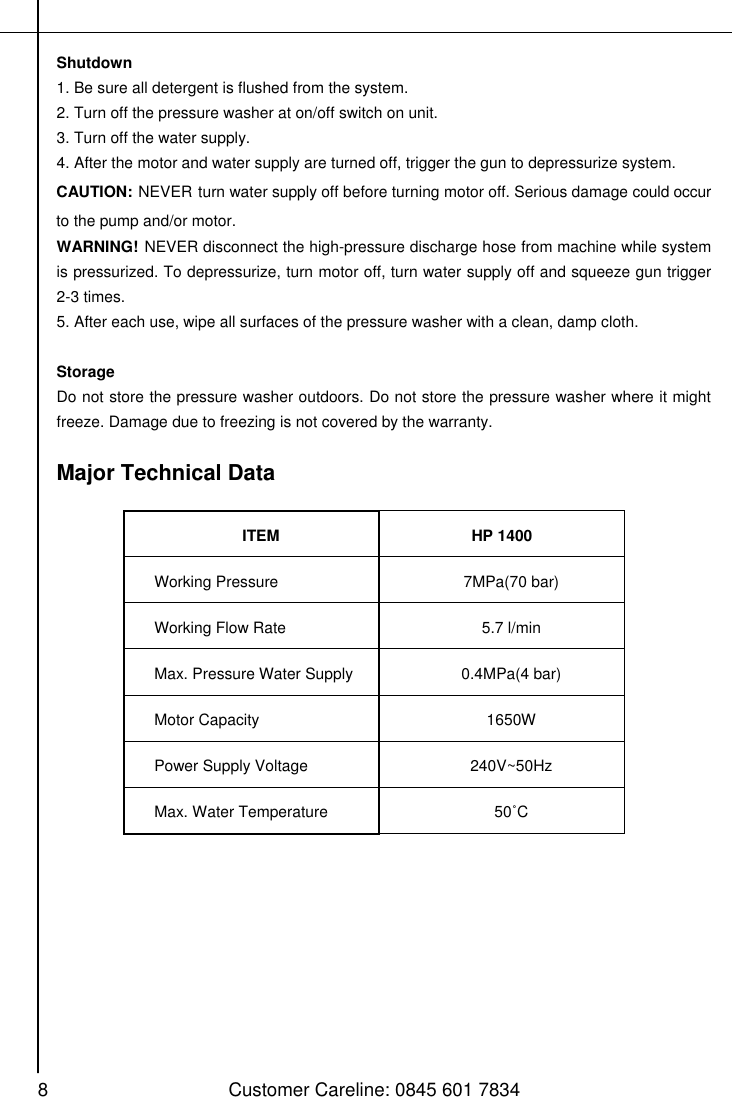 Halfords Hp 1400 Users Manual Electric Pressure Washers