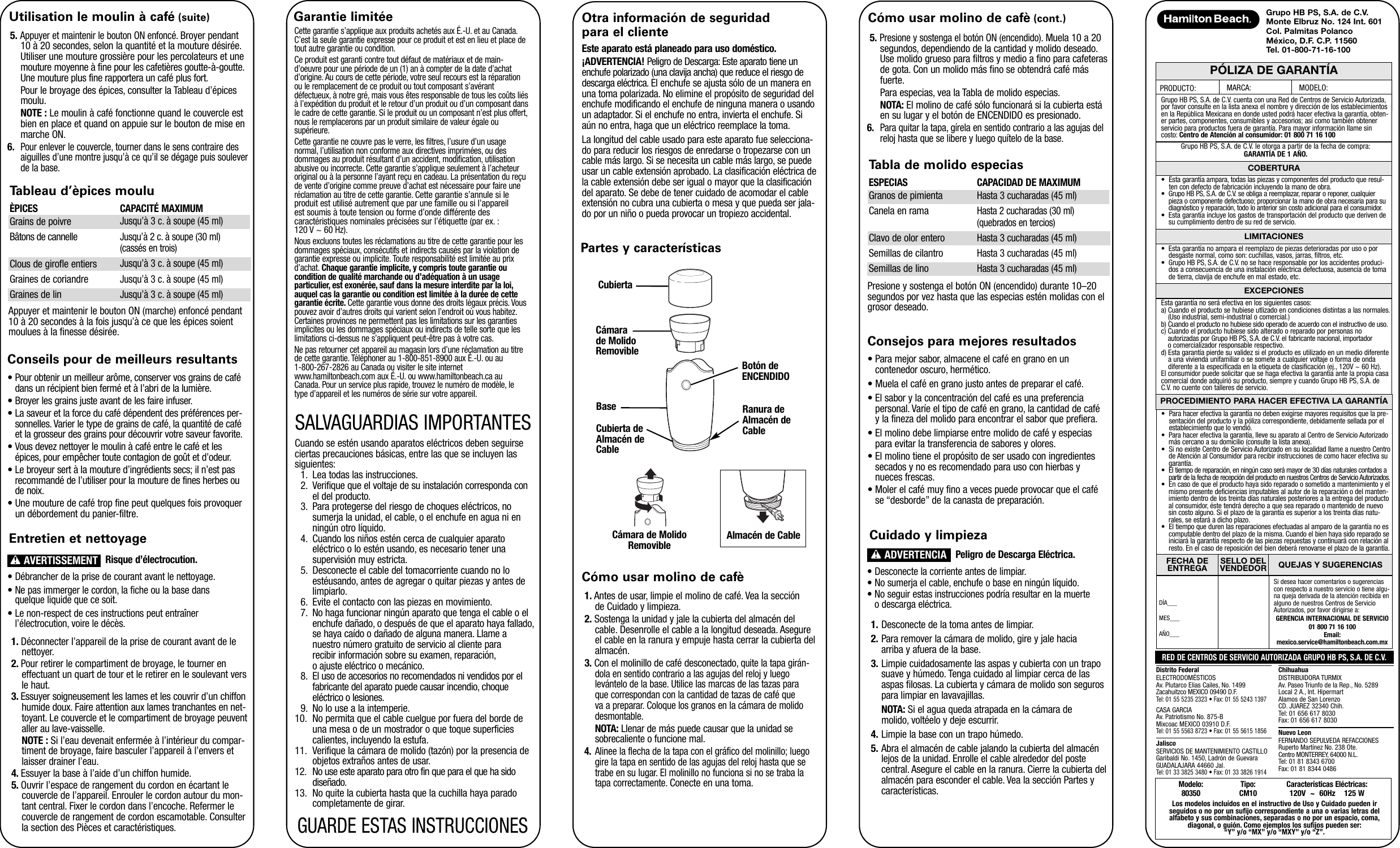 Hamilton Beach 840200400 Users Manual Print Specs