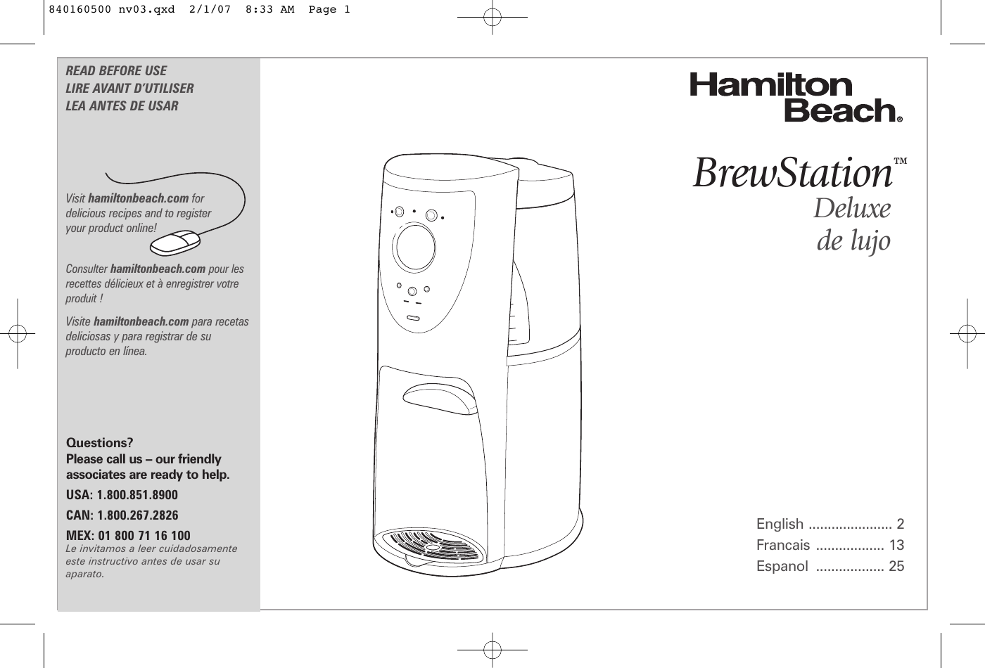 Hamilton Beach Brewstation Deluxe 47454C Users Manual