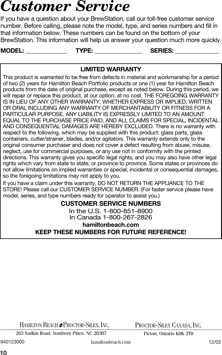 Page 10 of 10 - Hamilton-Beach Hamilton-Beach-Brewstation-Instruction-Manual- ManualsLib - Makes It Easy To Find Manuals Online!  Hamilton-beach-brewstation-instruction-manual