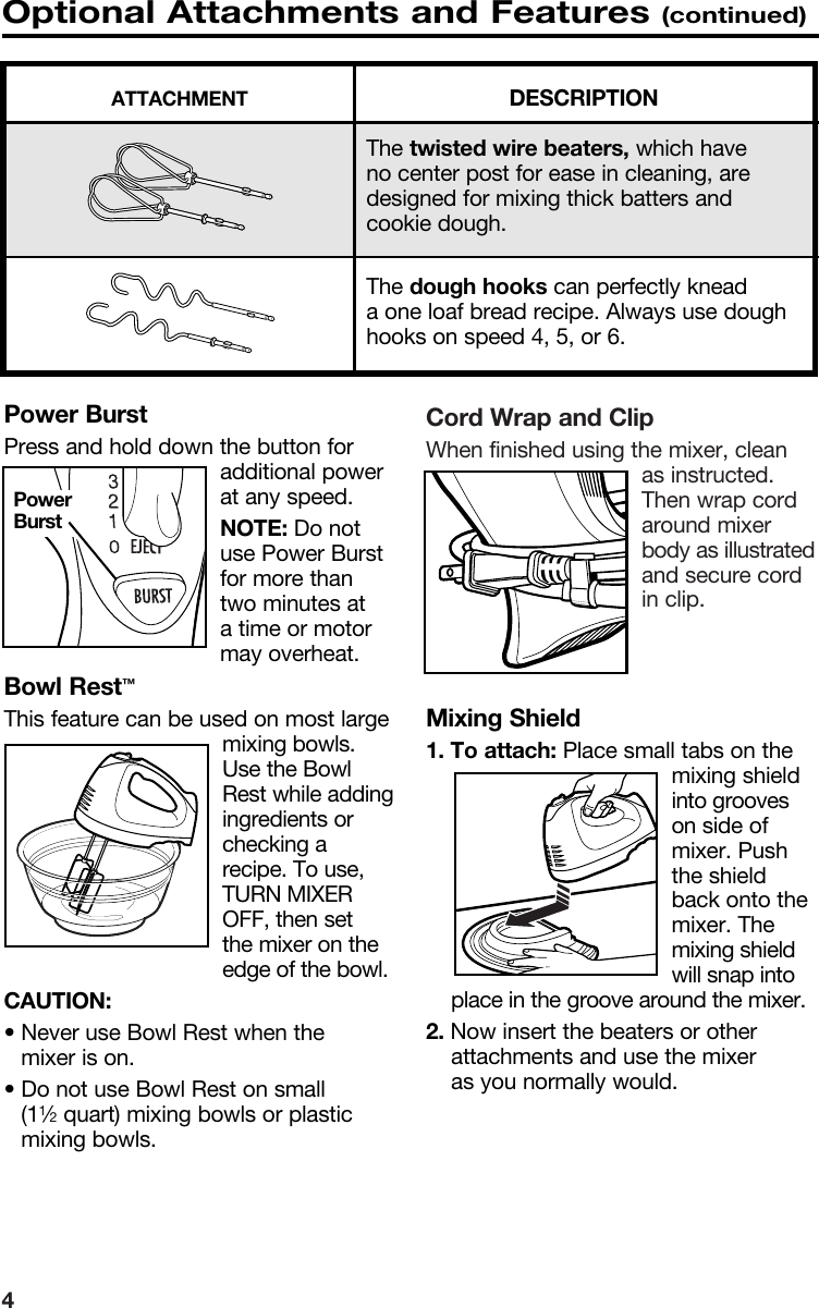 Page 4 of 10 - Hamilton-Beach Hamilton-Beach-Hand-Mixer-62515-Users-Manual- 840082200  Hamilton-beach-hand-mixer-62515-users-manual