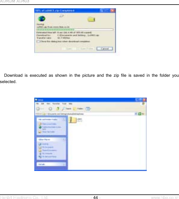  44                 Download is executed as shown in the picture and the zip file is saved in the folder you selected.                          