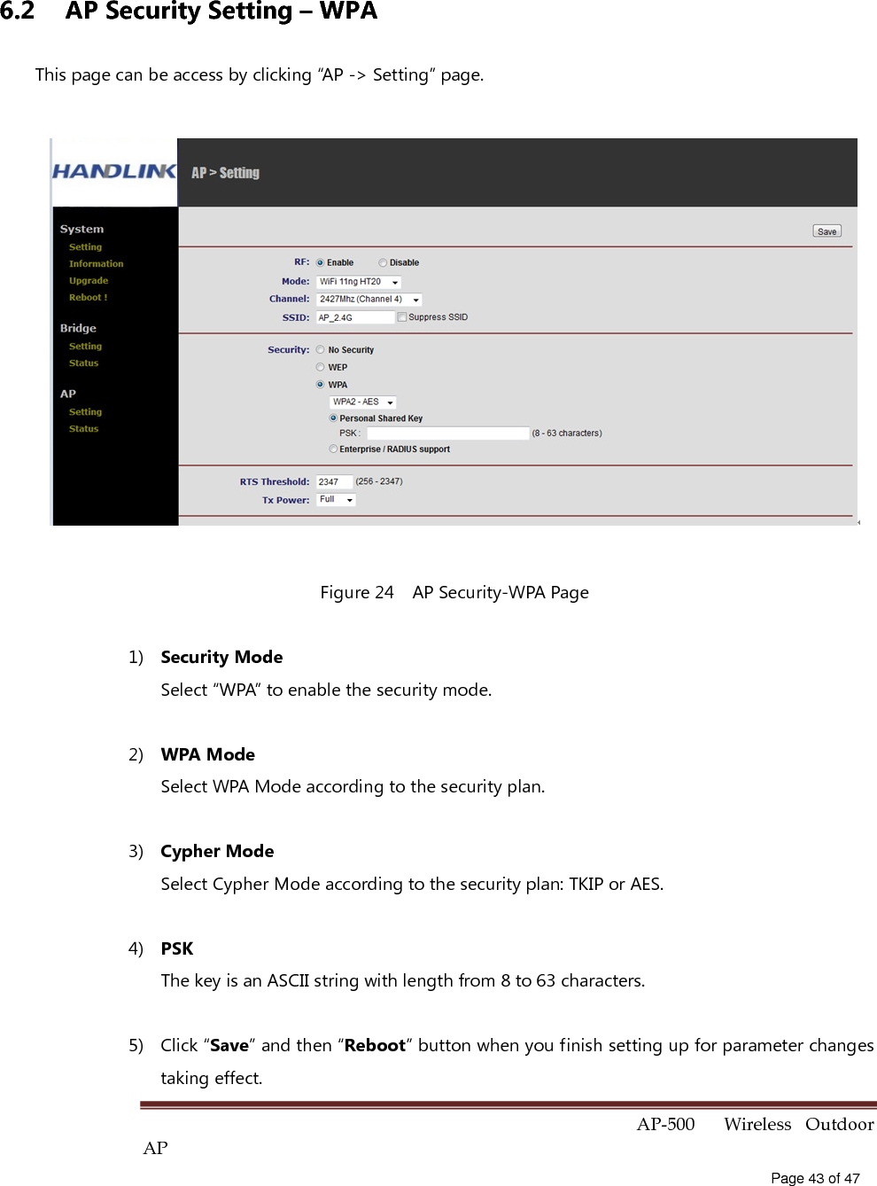  AP-500    Wireless  Outdoor AP   Page 44 of 47   