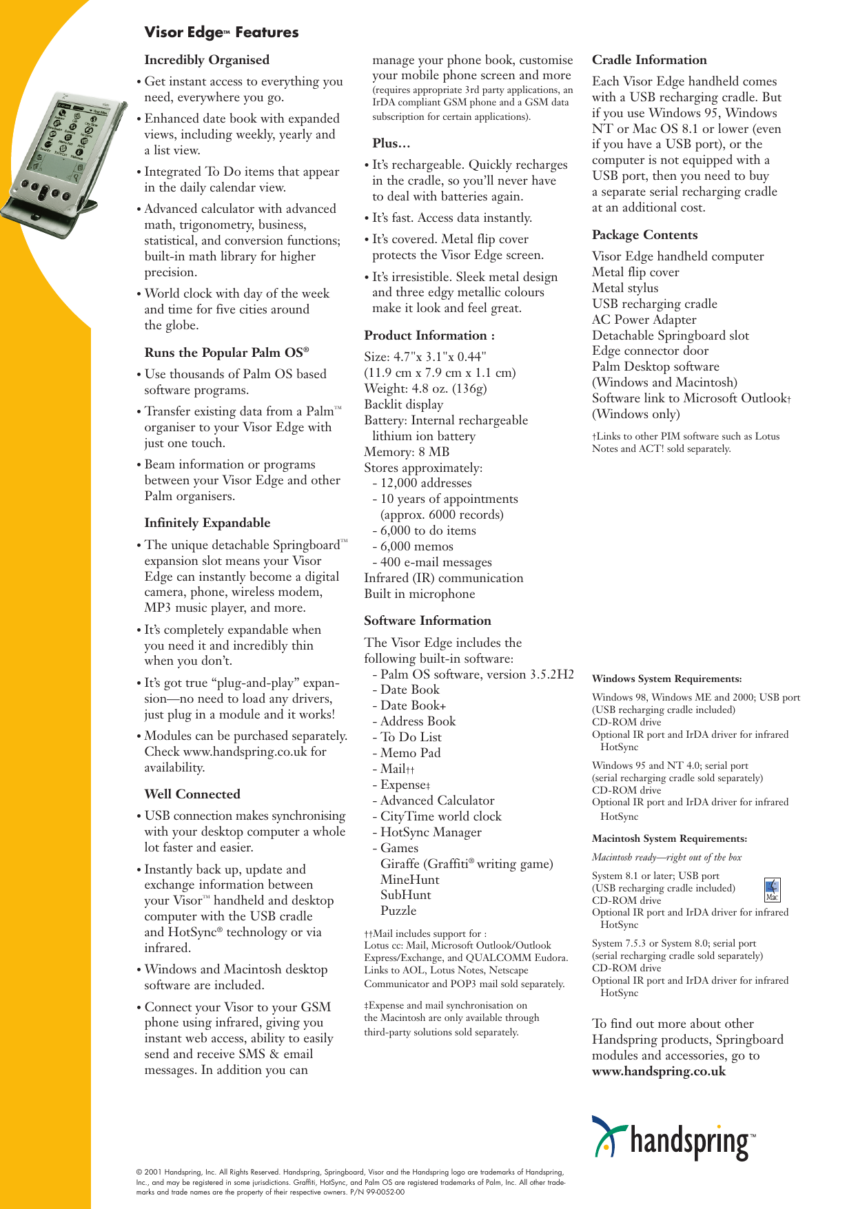 Page 2 of 2 - Handspring Handspring-Visor-Edge-Users-Manual- Visor Edge Data Sheet  Handspring-visor-edge-users-manual