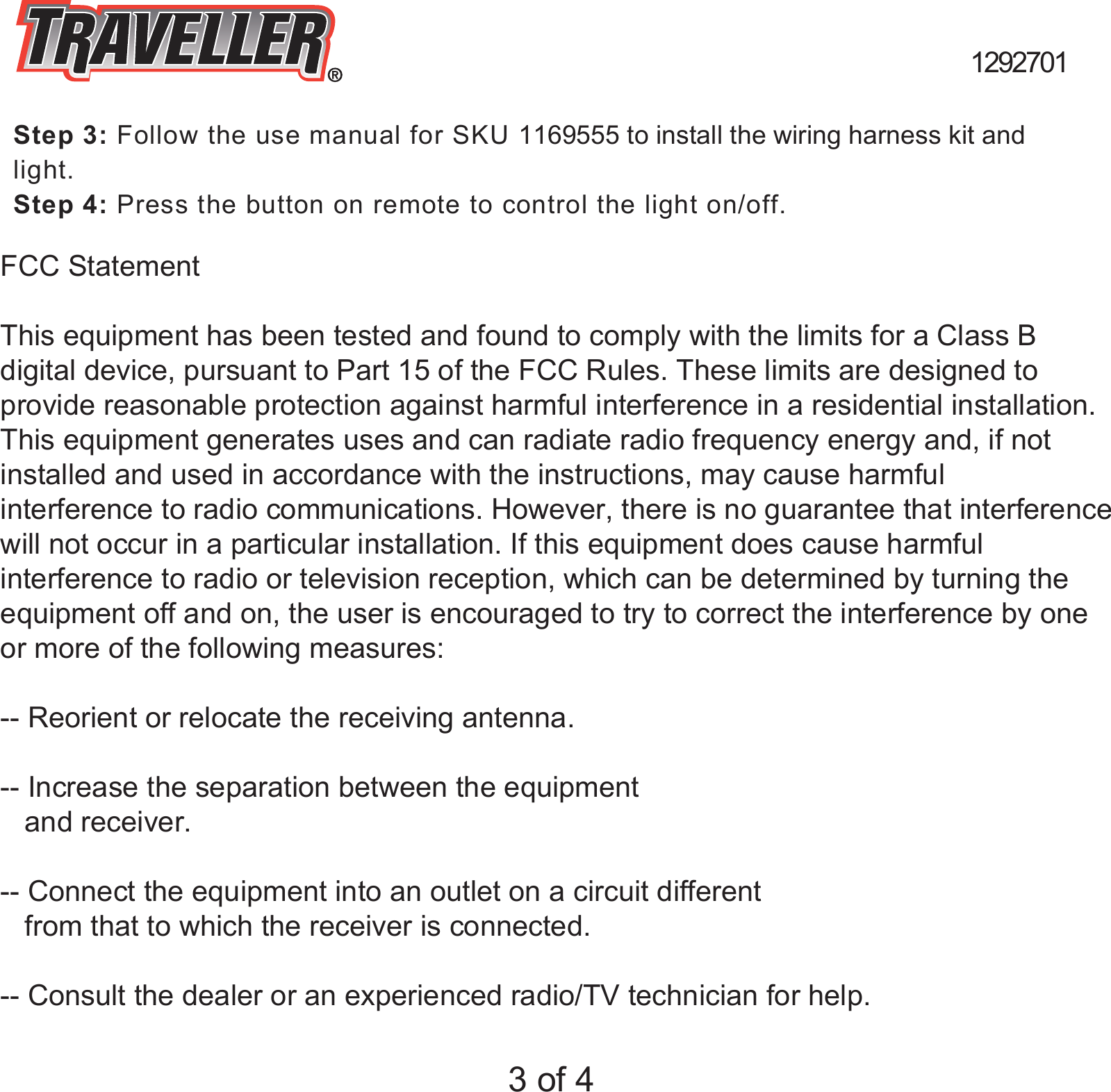 Page 4 of HangZhou Dingyu Electronic Technology 1292701 TRV LIGHTING REMOTE CONTROL User Manual 