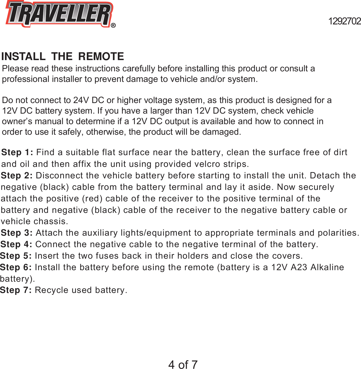 Page 5 of HangZhou Dingyu Electronic Technology 1292702 TRV 4 WAY WIRELESS REMOTE CONTROL SYSTEM User Manual Use manual