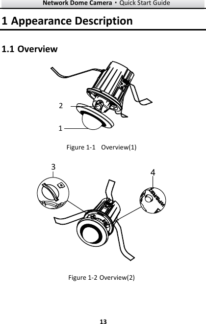 Network Dome Camera·Quick Start Guide  13 13 1 Appearance Description 1.1 Overview 12 Figure 1-1   Overview(1) 34 Figure 1-2 Overview(2) 